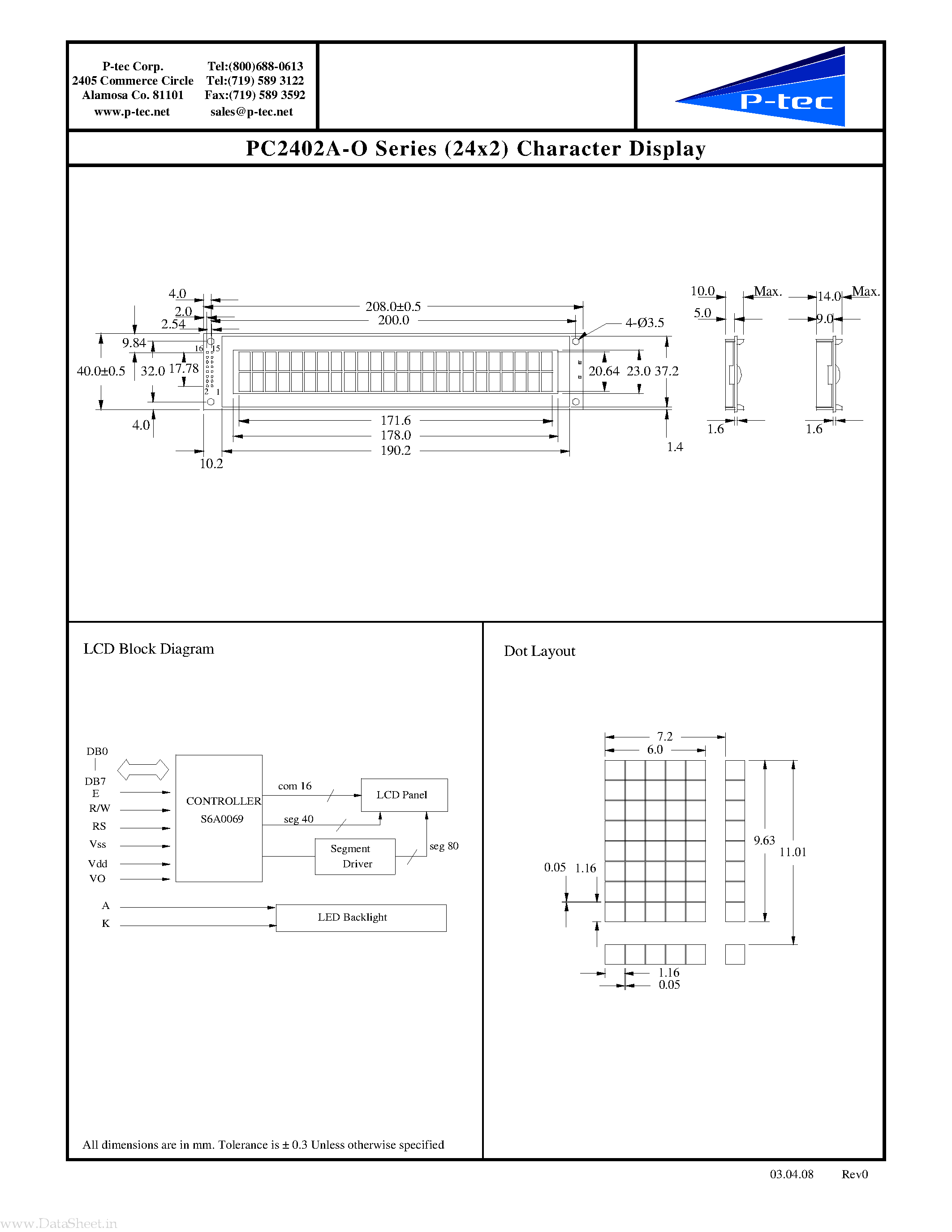 Datasheet PC2402A-O - Character Display page 2