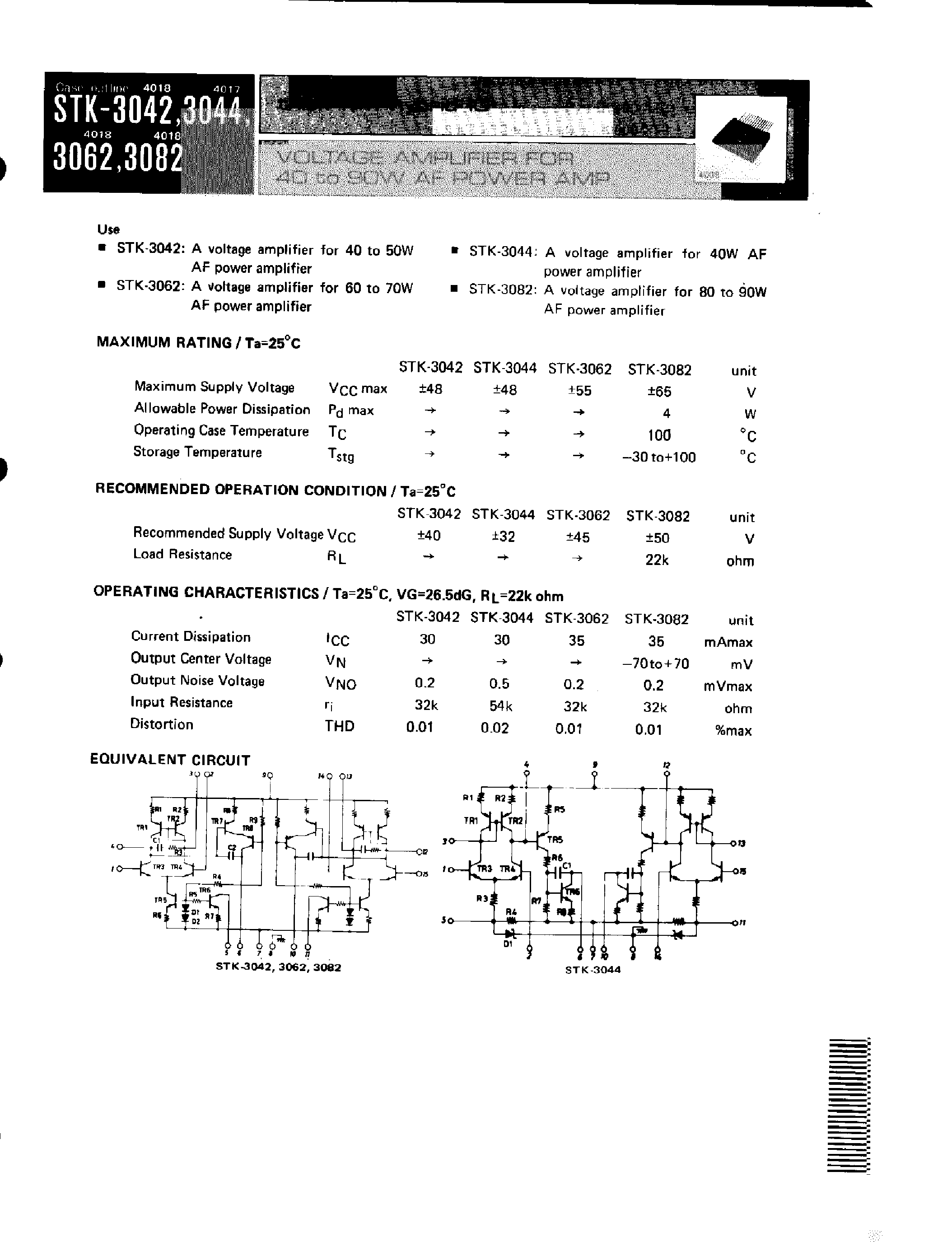 Datasheet STK-3042 - (STK-30xx) VOLTAGE AMPLIFIER page 1