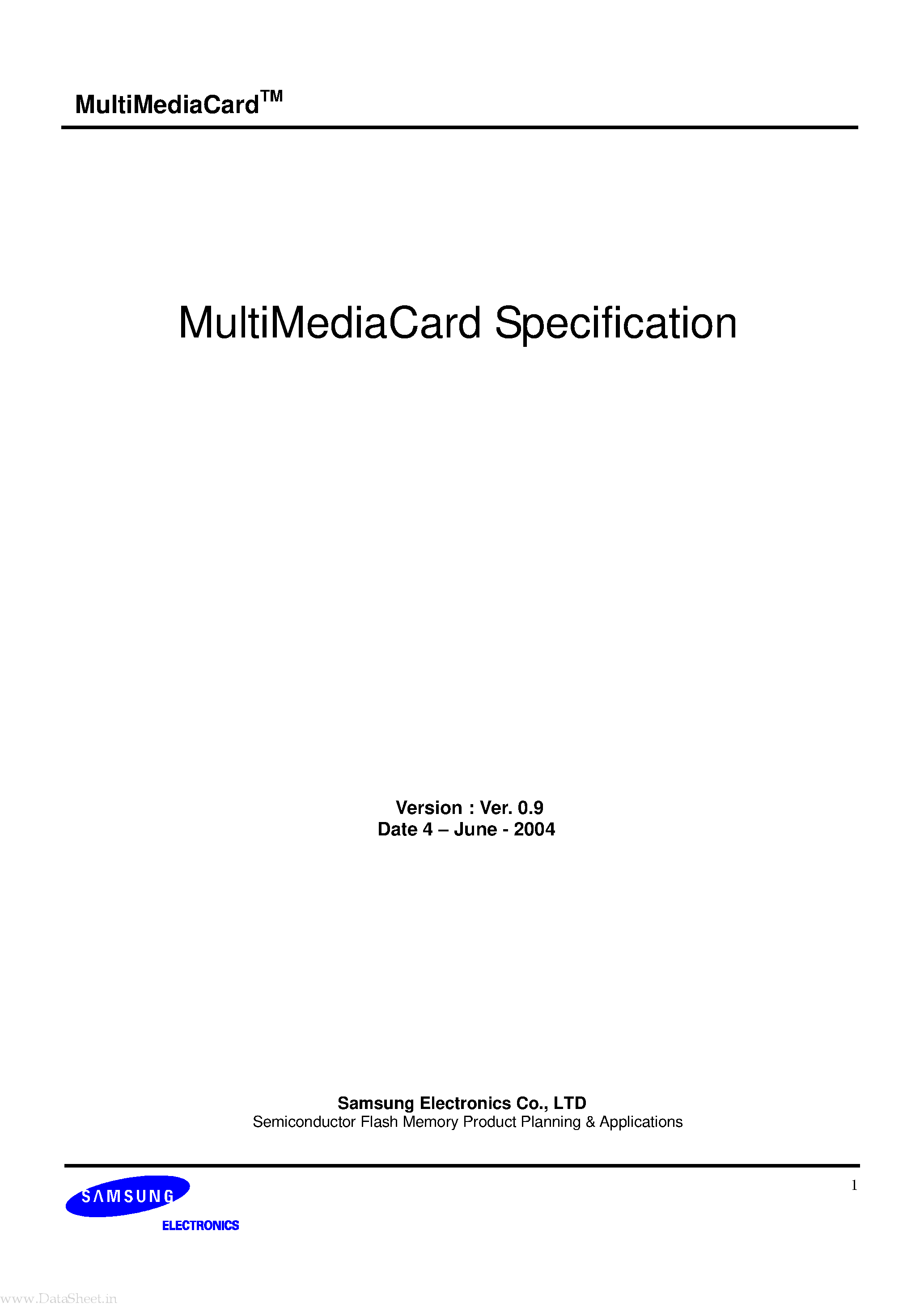 Даташит MC12U064HACA - MultiMediaCard Specification страница 1