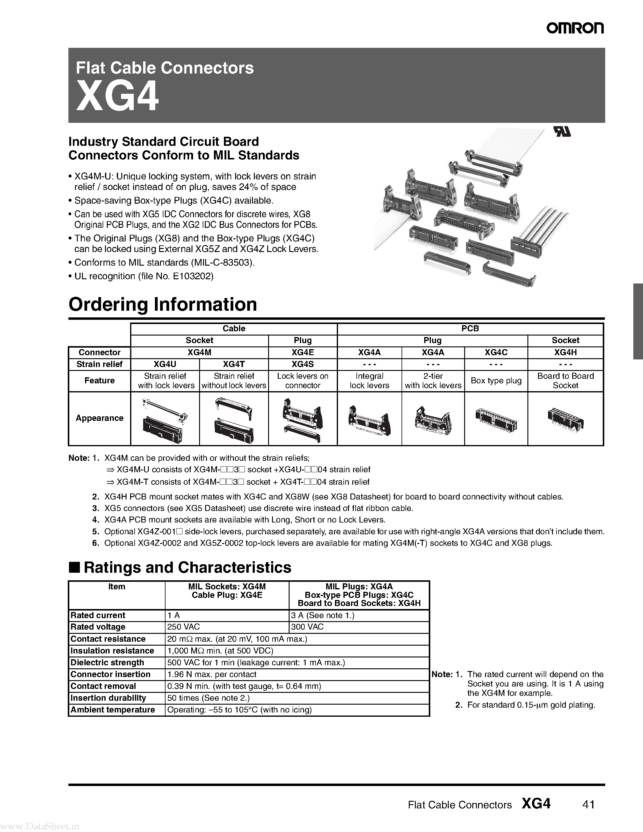 Datasheet XG4 - Flat Cable Connectors page 1