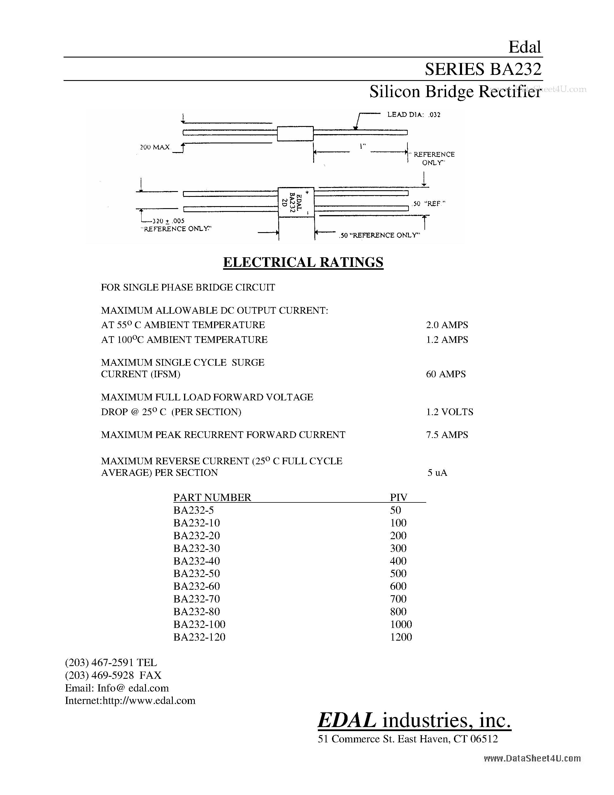 Datasheet BA232 - Silicon Bridge Rectifier page 1