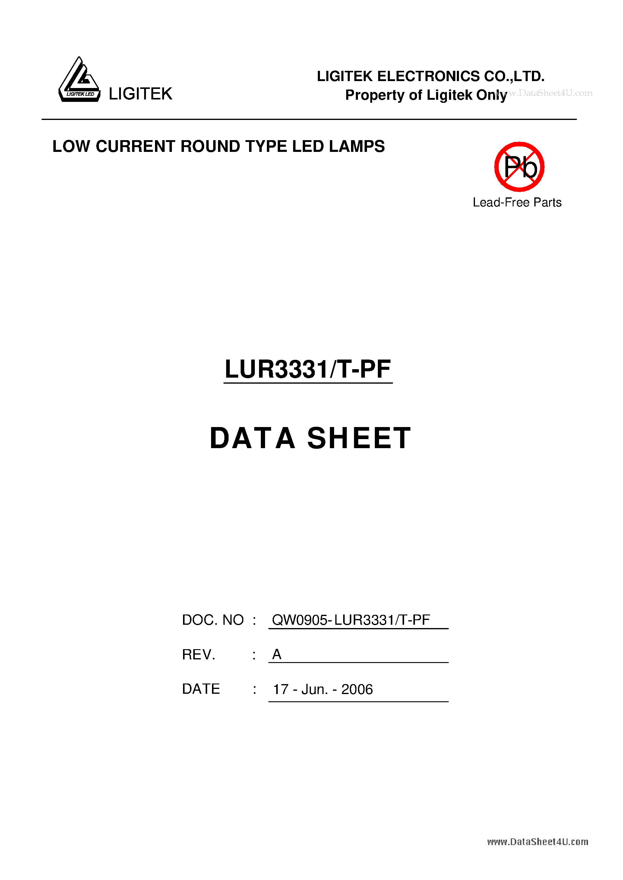 Datasheet LUR3331-T-PF - LOW CURRENT ROUND TYPE LED LAMPS page 1