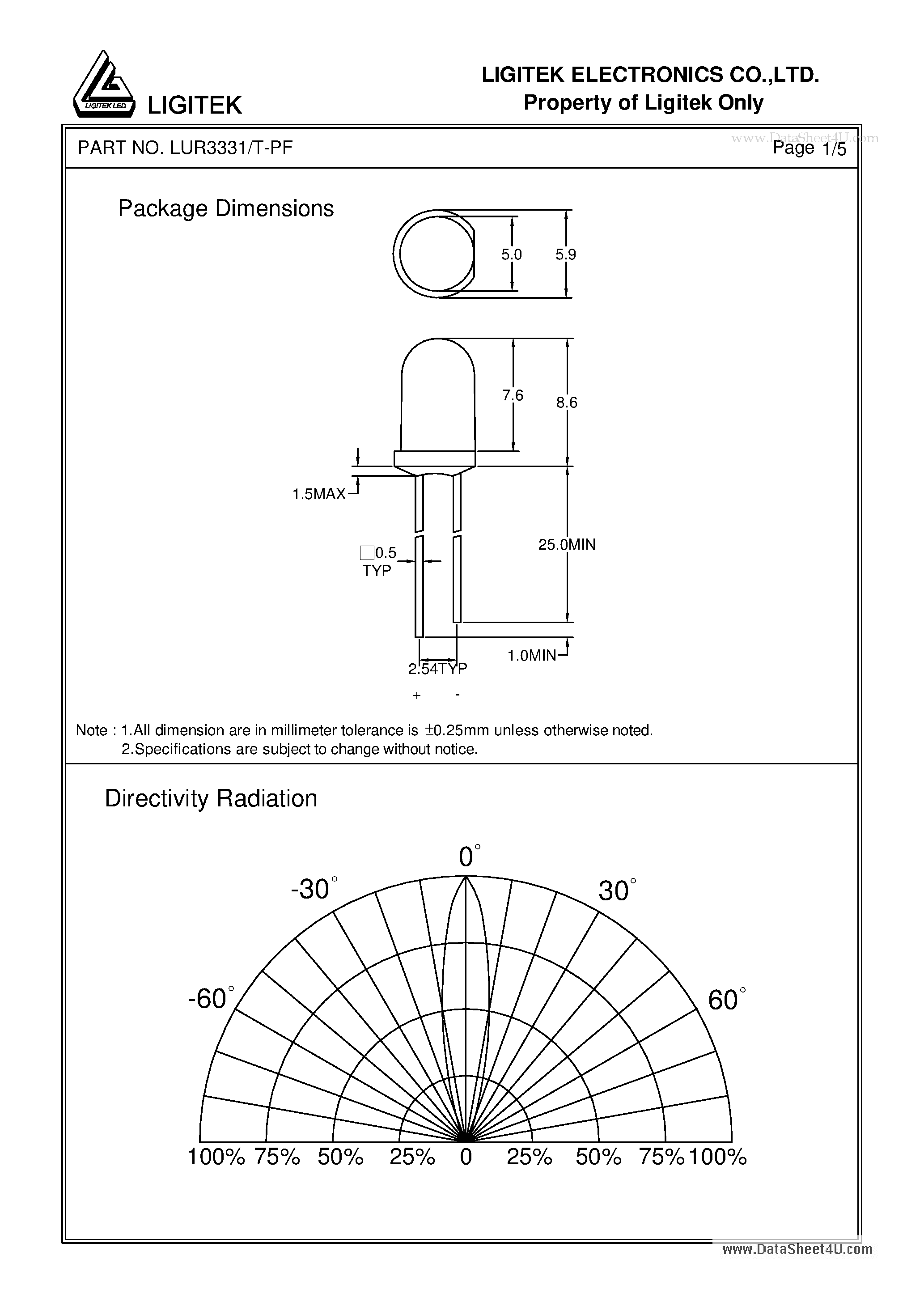 Datasheet LUR3331-T-PF - LOW CURRENT ROUND TYPE LED LAMPS page 2