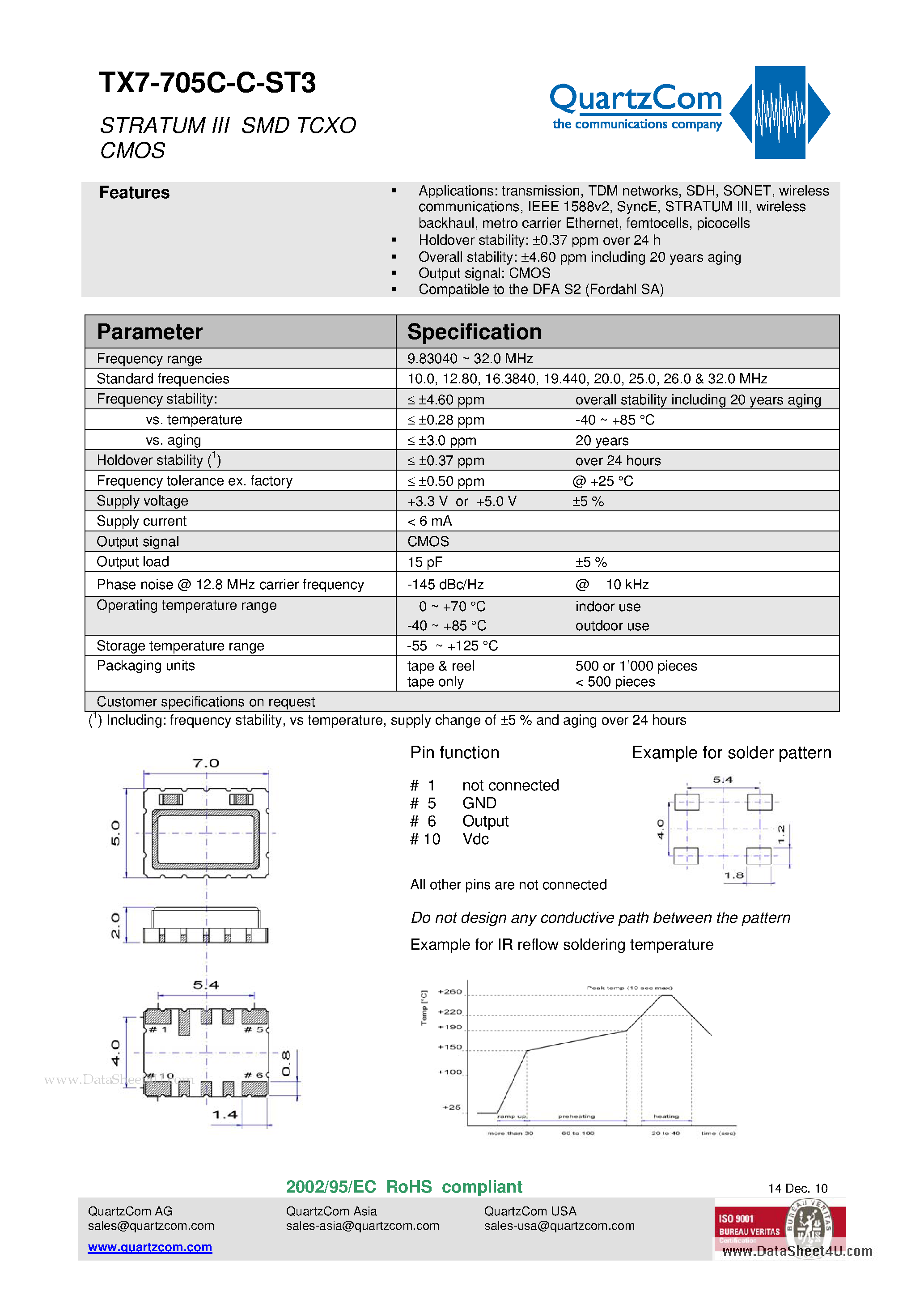 Datasheet TX7-705C-C-ST3 - STRATUM III SMD TCXO CMOS page 1