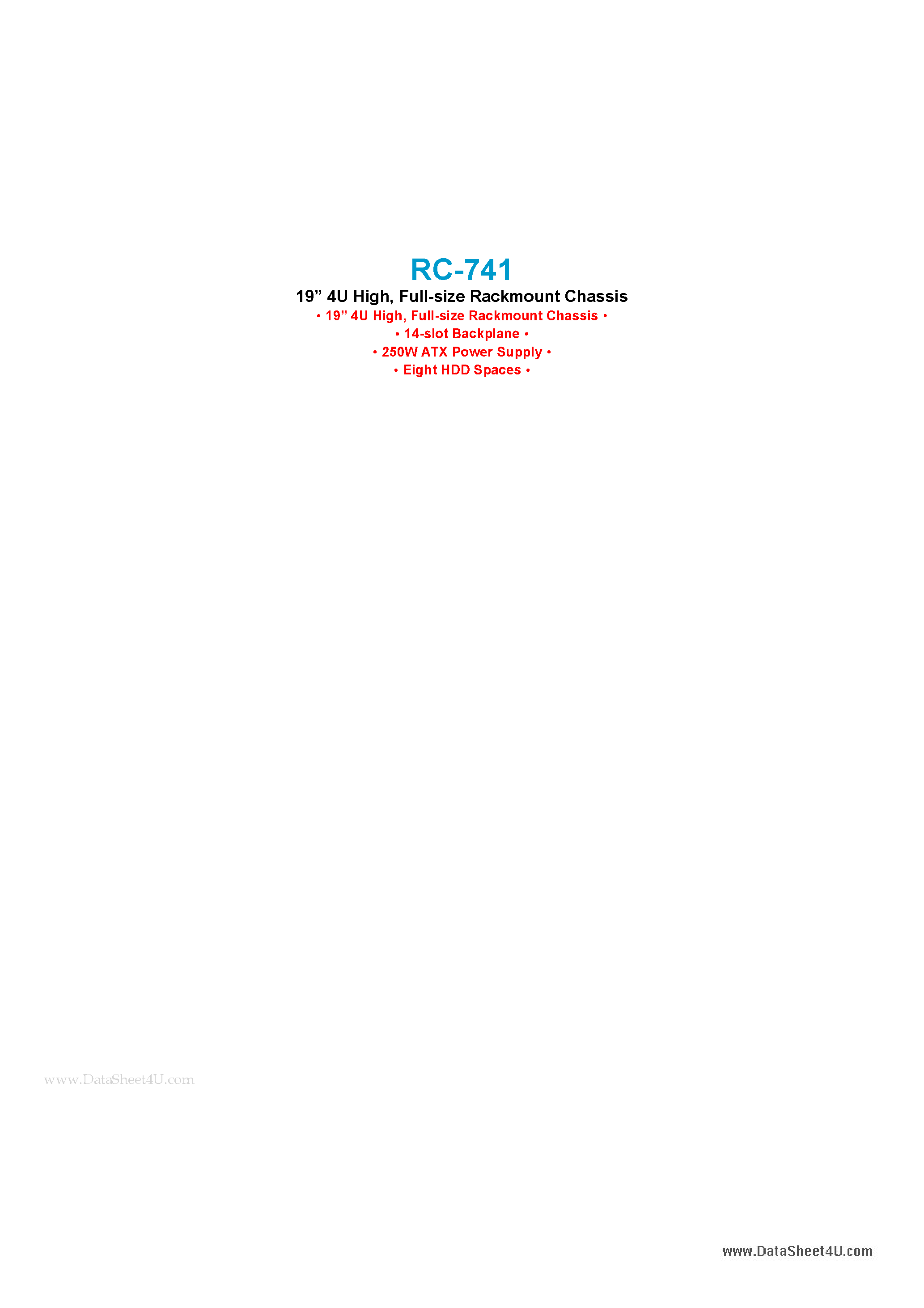 Даташит RC-741 - 19 4U High Full-size Rackmount Chassis страница 1