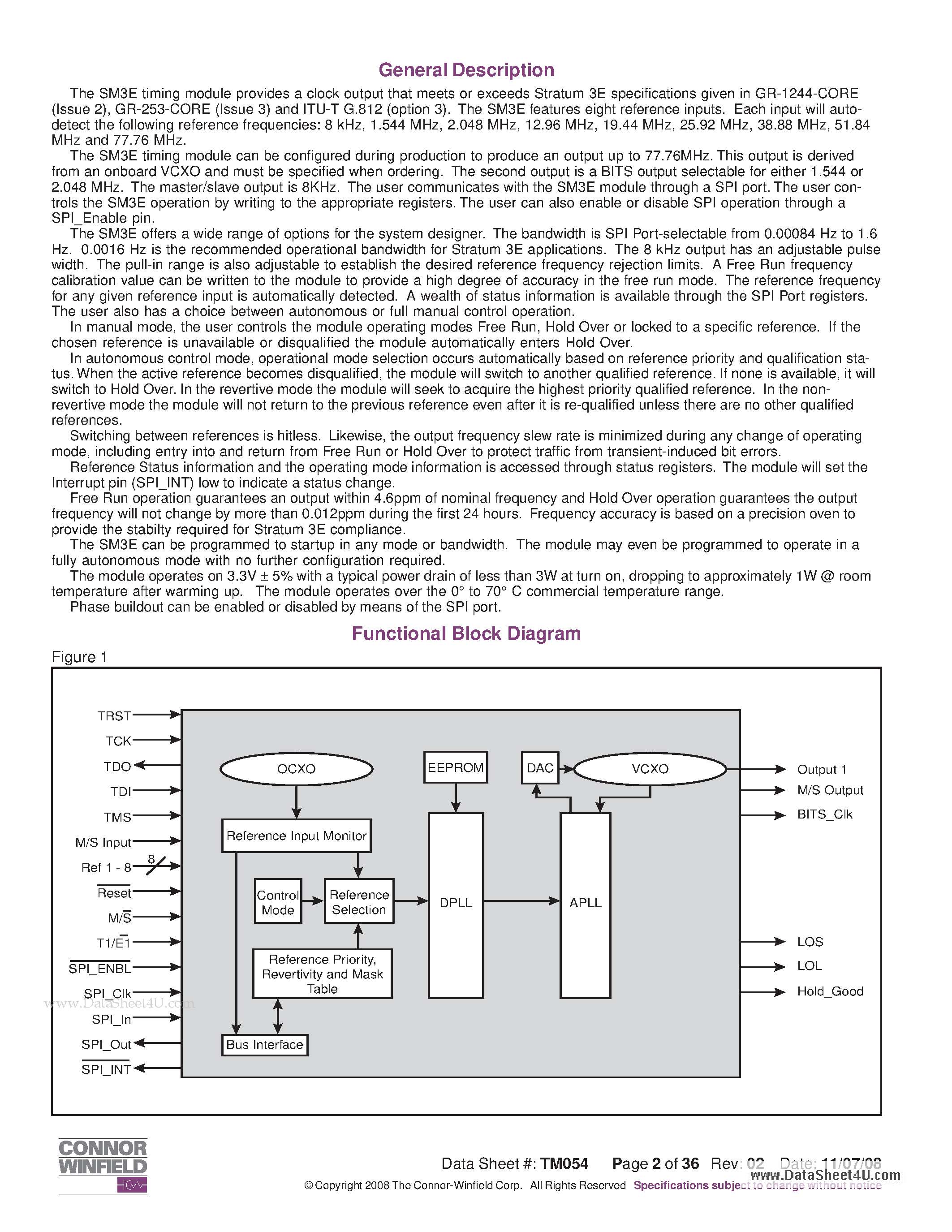 Datasheet SM3E - ULTRA MINIATURE STRATUM 3E MODULE page 2