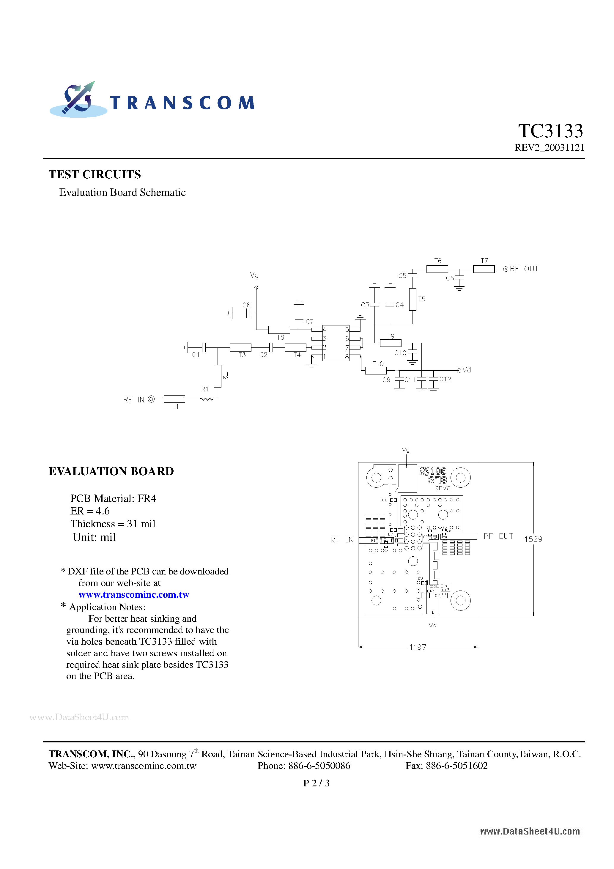 Datasheet TC3133 - 2.4 GHz 1W MMIC page 2