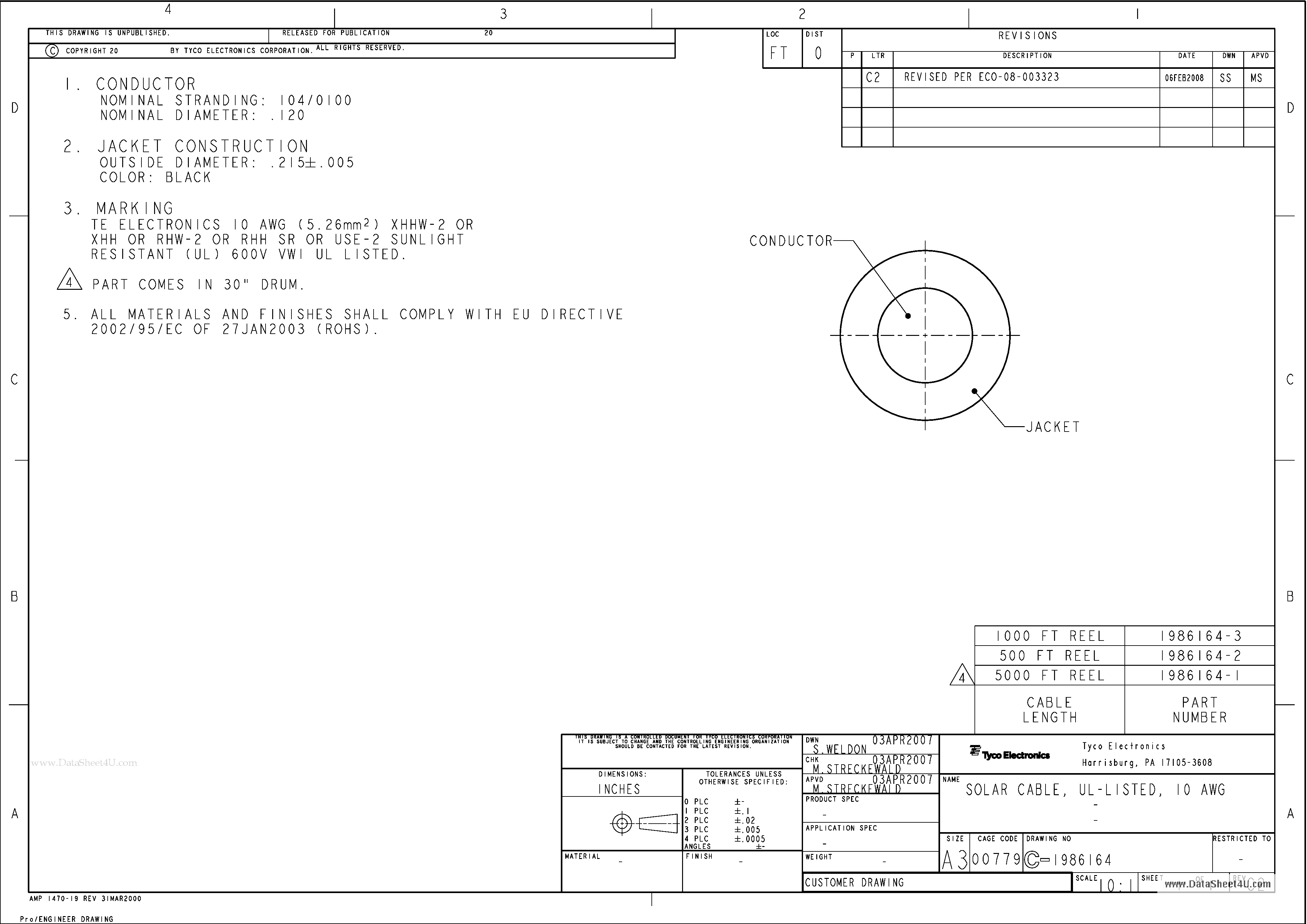 Datasheet C-1986164 - SOLAR CABLE UL-LISTED IO AWG page 1