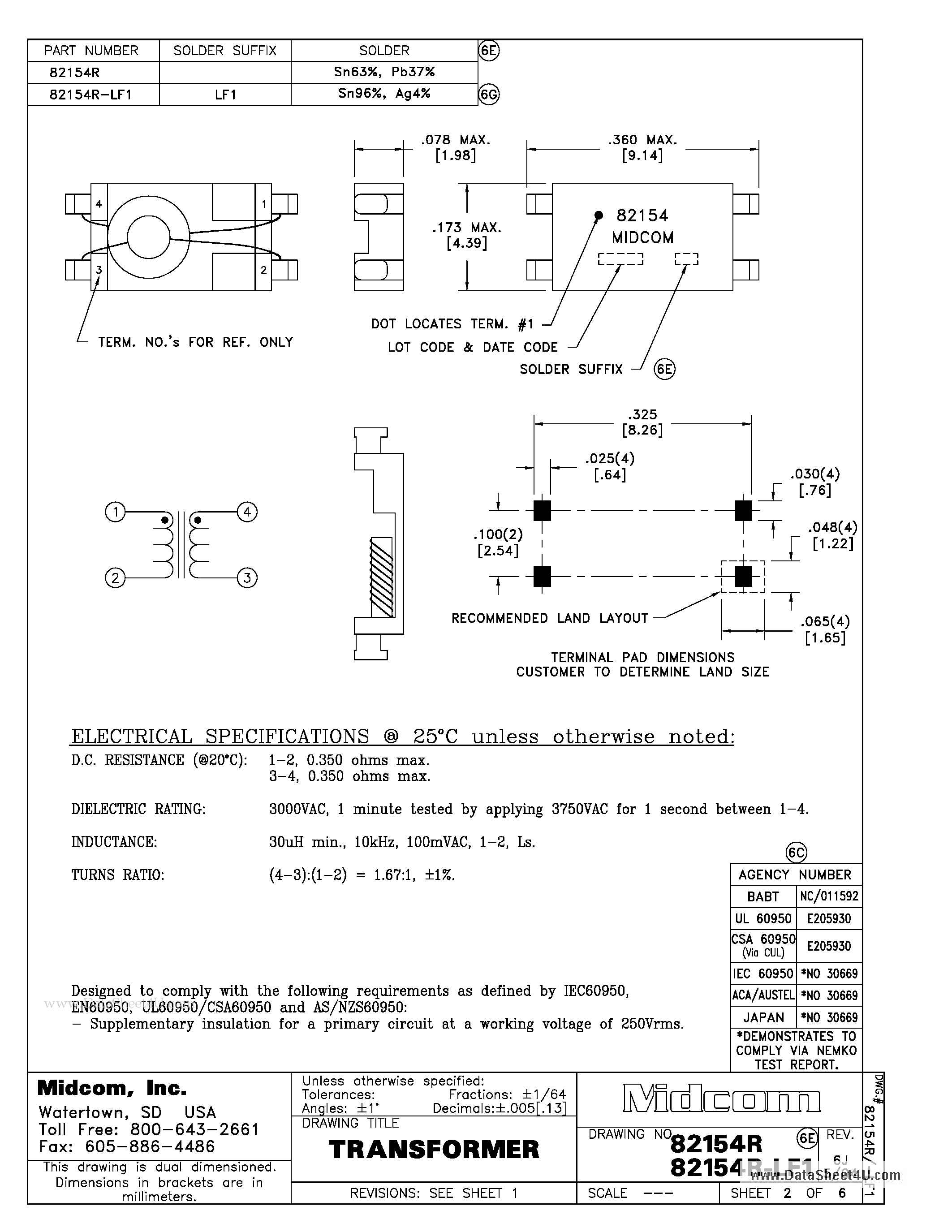 Datasheet 82154R - Transformer page 1