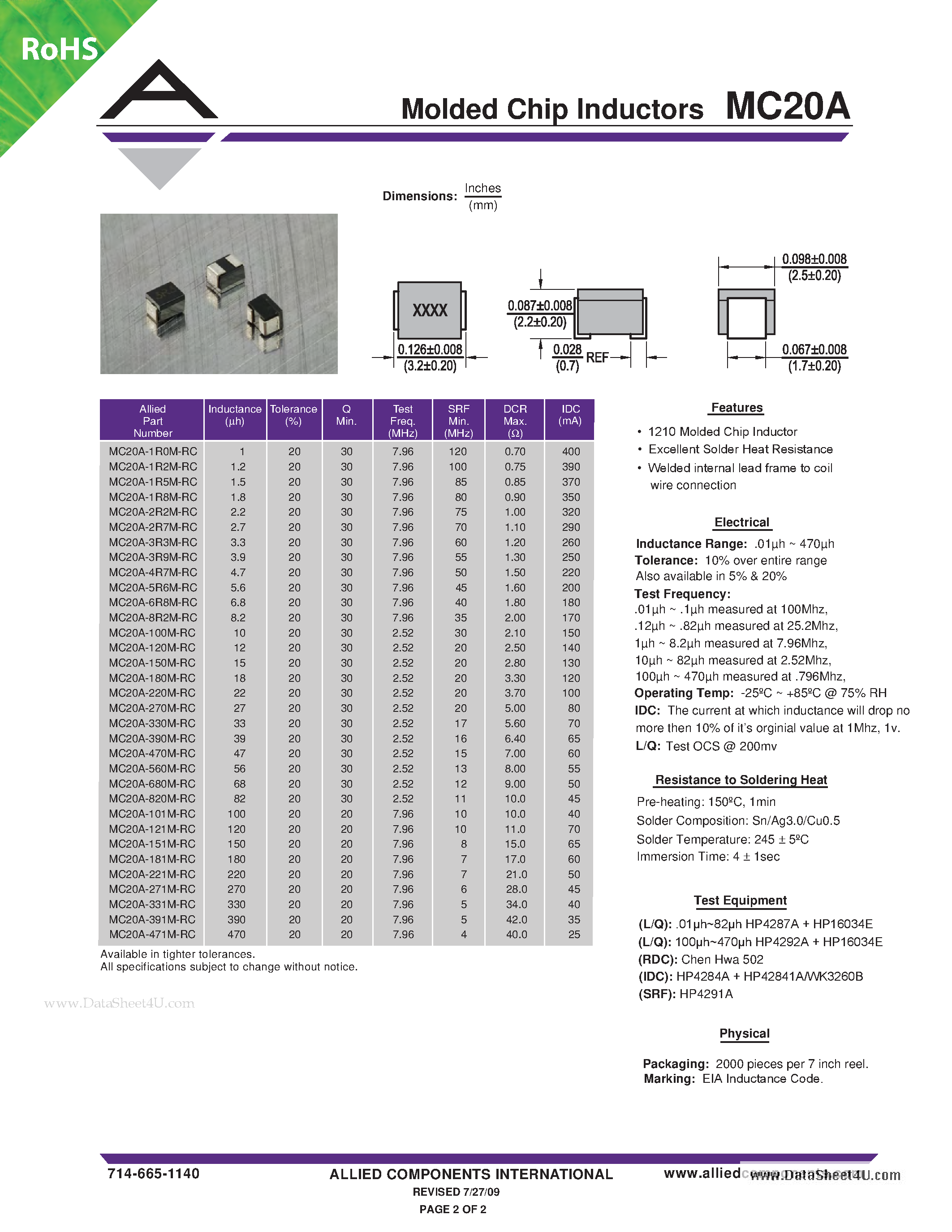 Datasheet MC20A - Molded Chip Inductors page 2