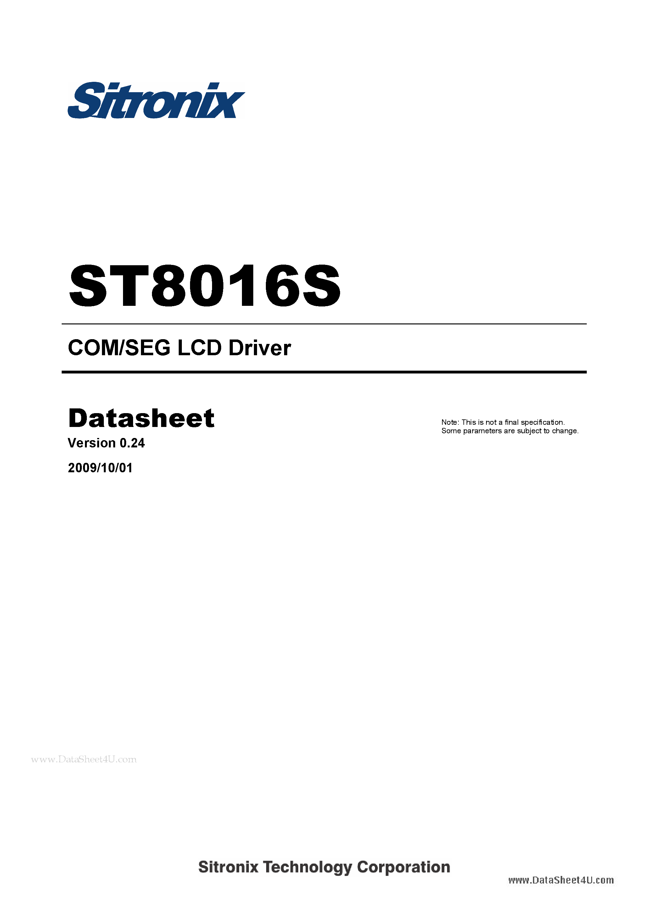 Datasheet ST8016S - COM/SEG LCD Driver page 1