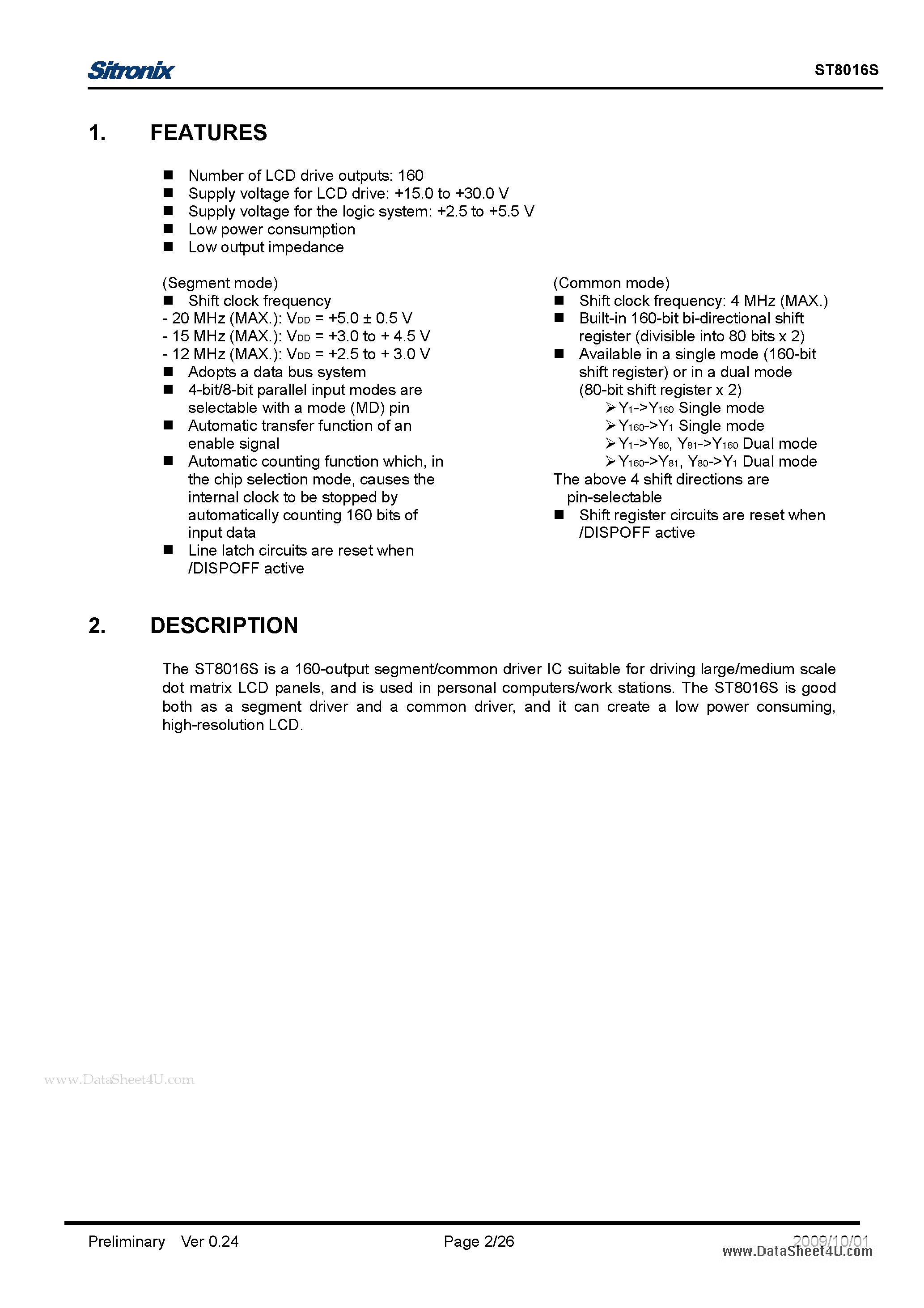 Datasheet ST8016S - COM/SEG LCD Driver page 2