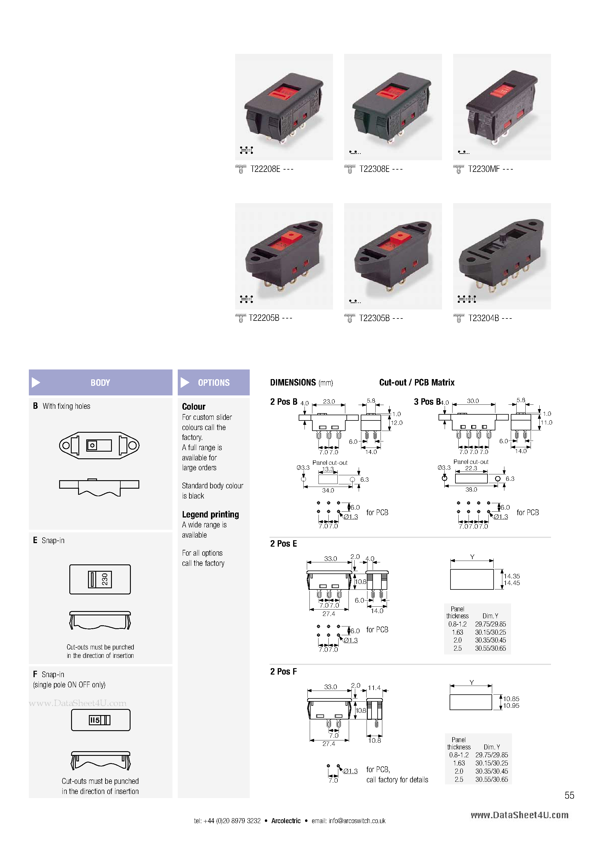 Datasheet t22205B - 2000 Slide Switches page 2