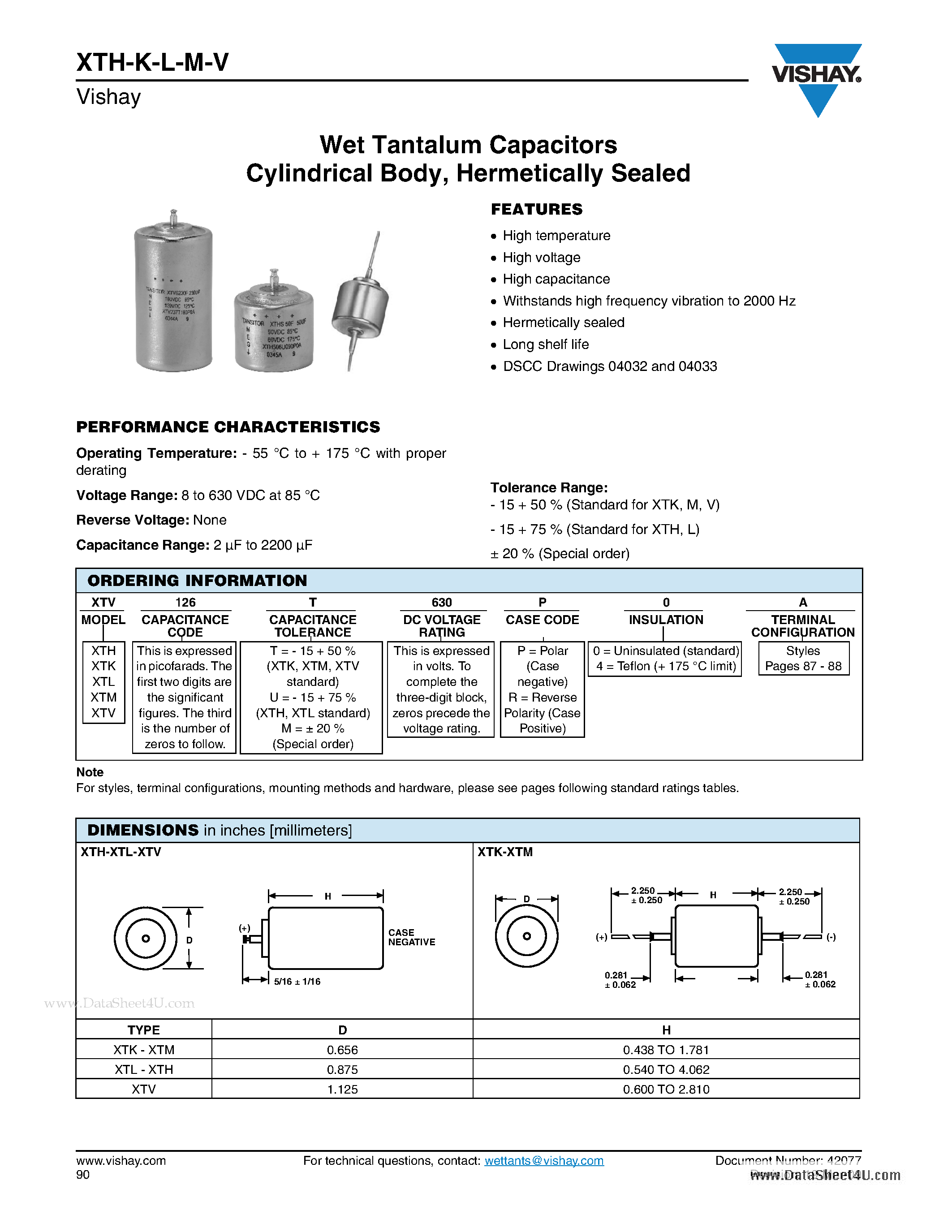 Даташит XTL107*020P0A - Wet Tantalum Capacitors страница 1
