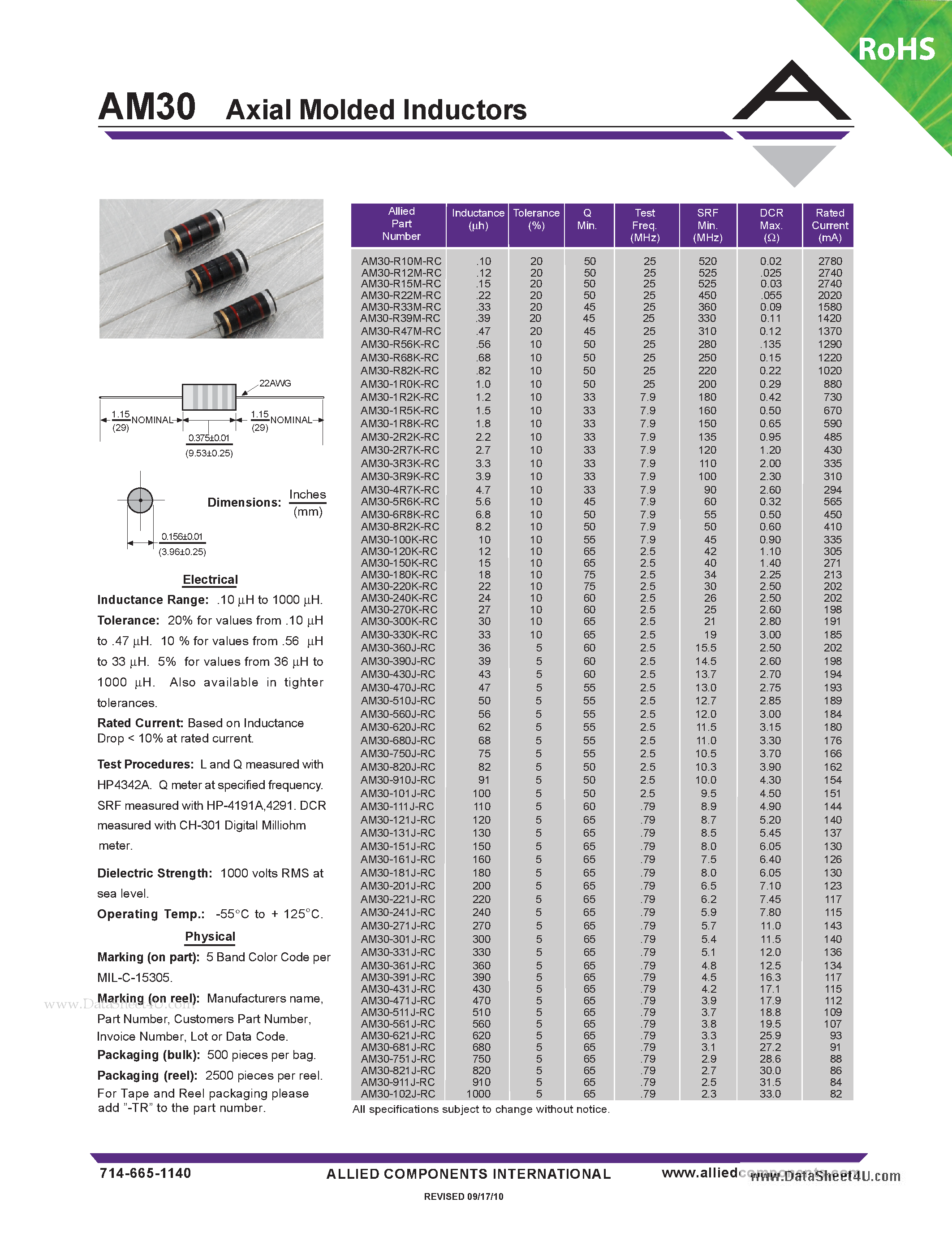 Datasheet AM30 - Axial Molded Inductors page 1