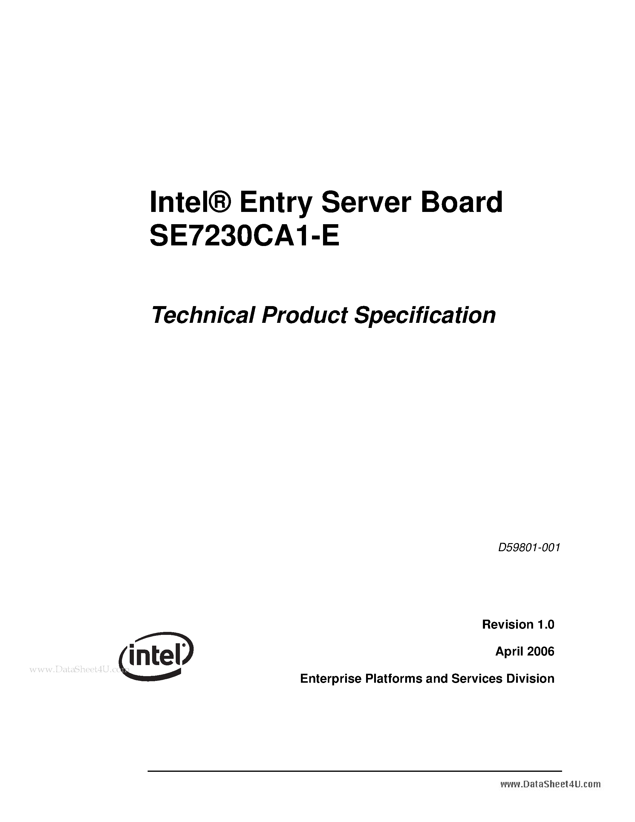 Datasheet SE7230CA1-E - Entry Server Board page 1