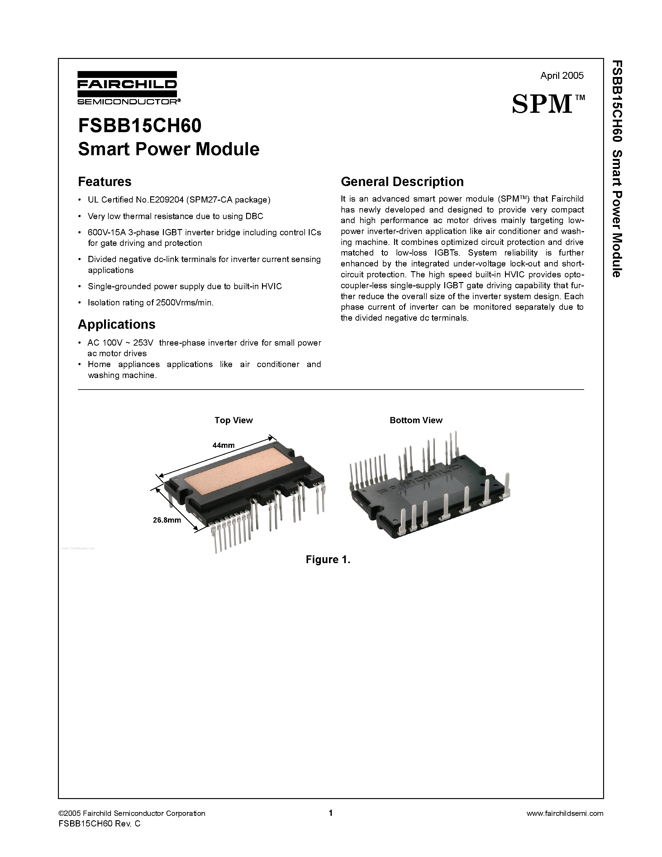 Datasheet FSBB15CH60 - Smart Power Module page 1