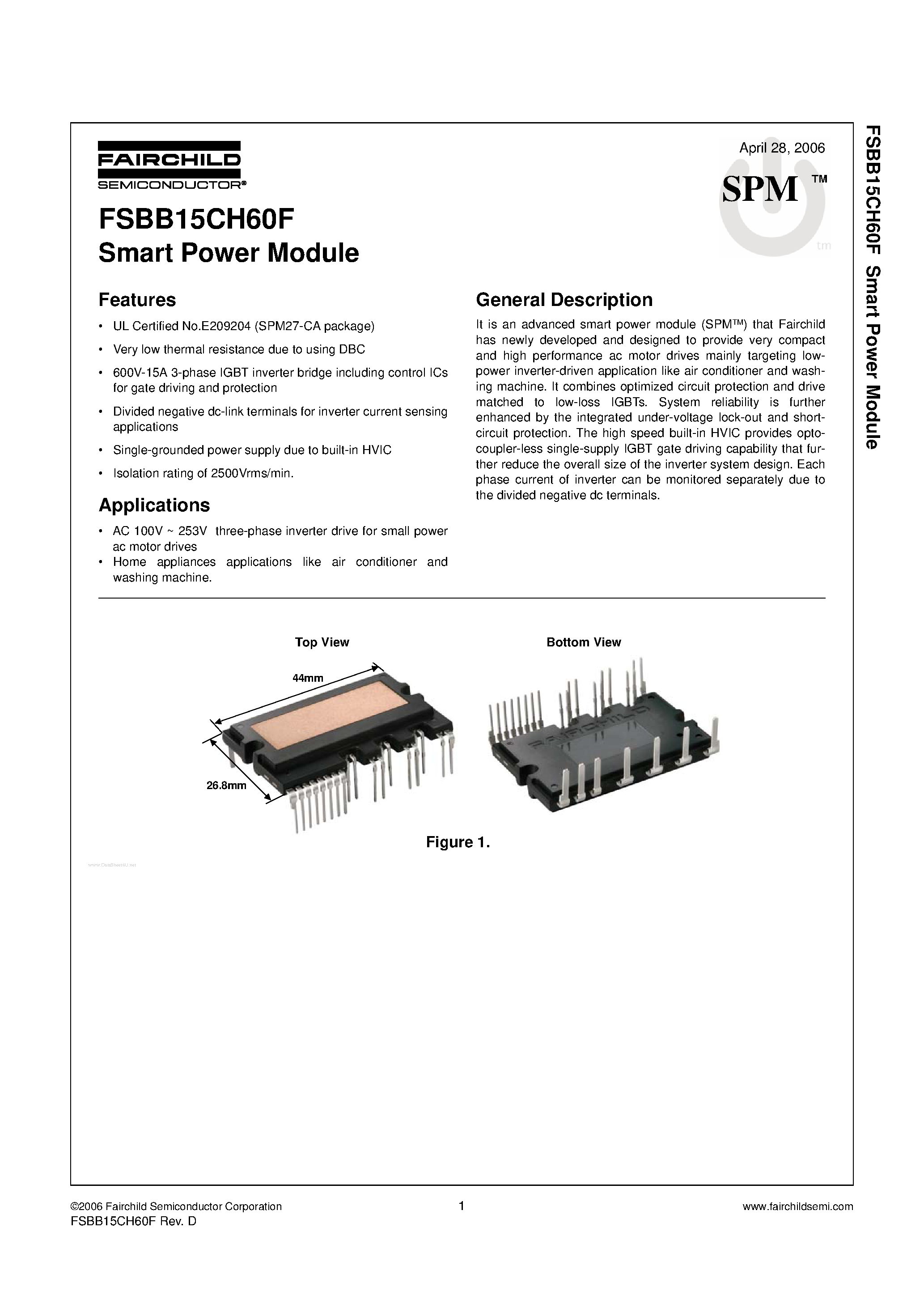 Datasheet FSBB15CH60F - Smart Power Module page 1