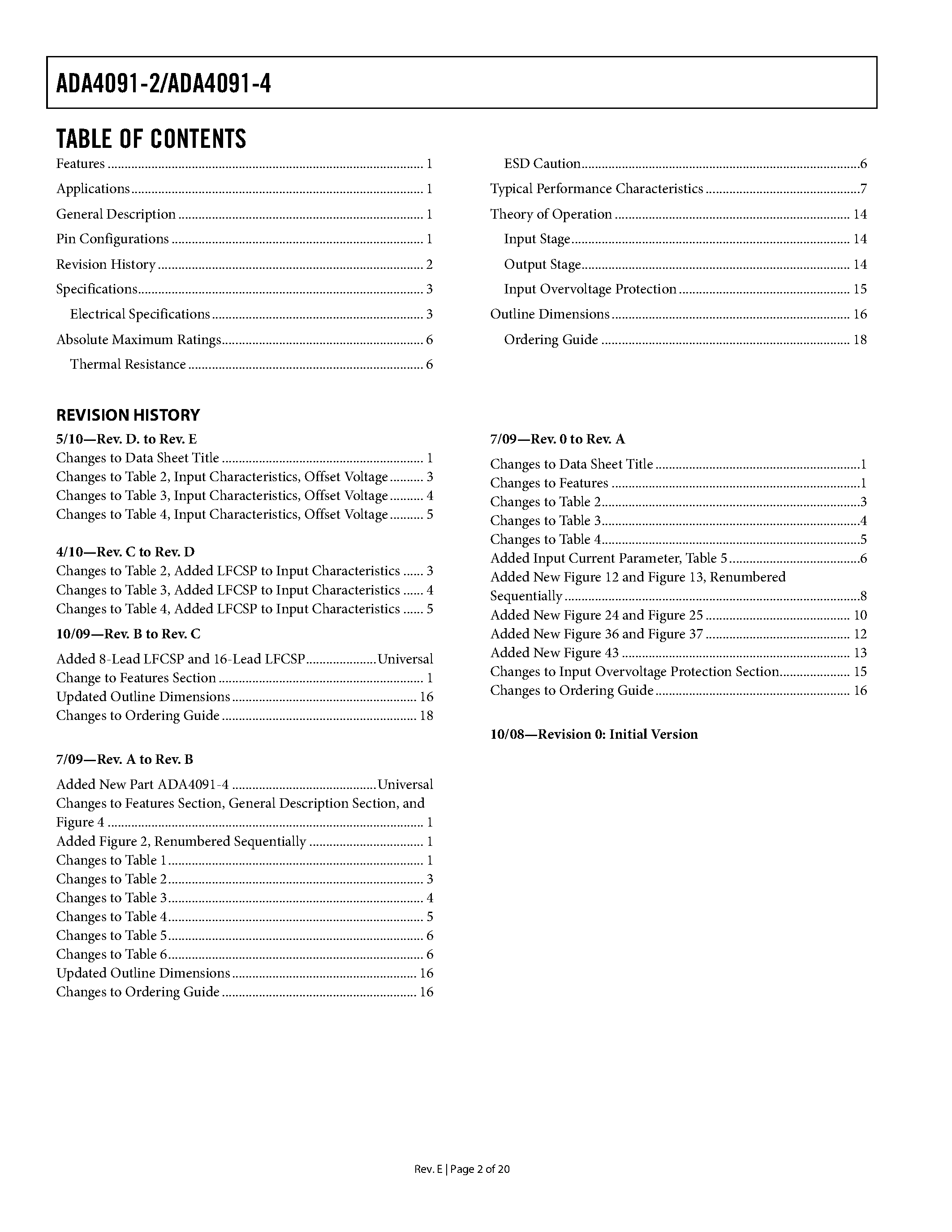 Datasheet ADA4091-2 - (ADA4091-2 / ADA4091-4) Operational Amplifier page 2