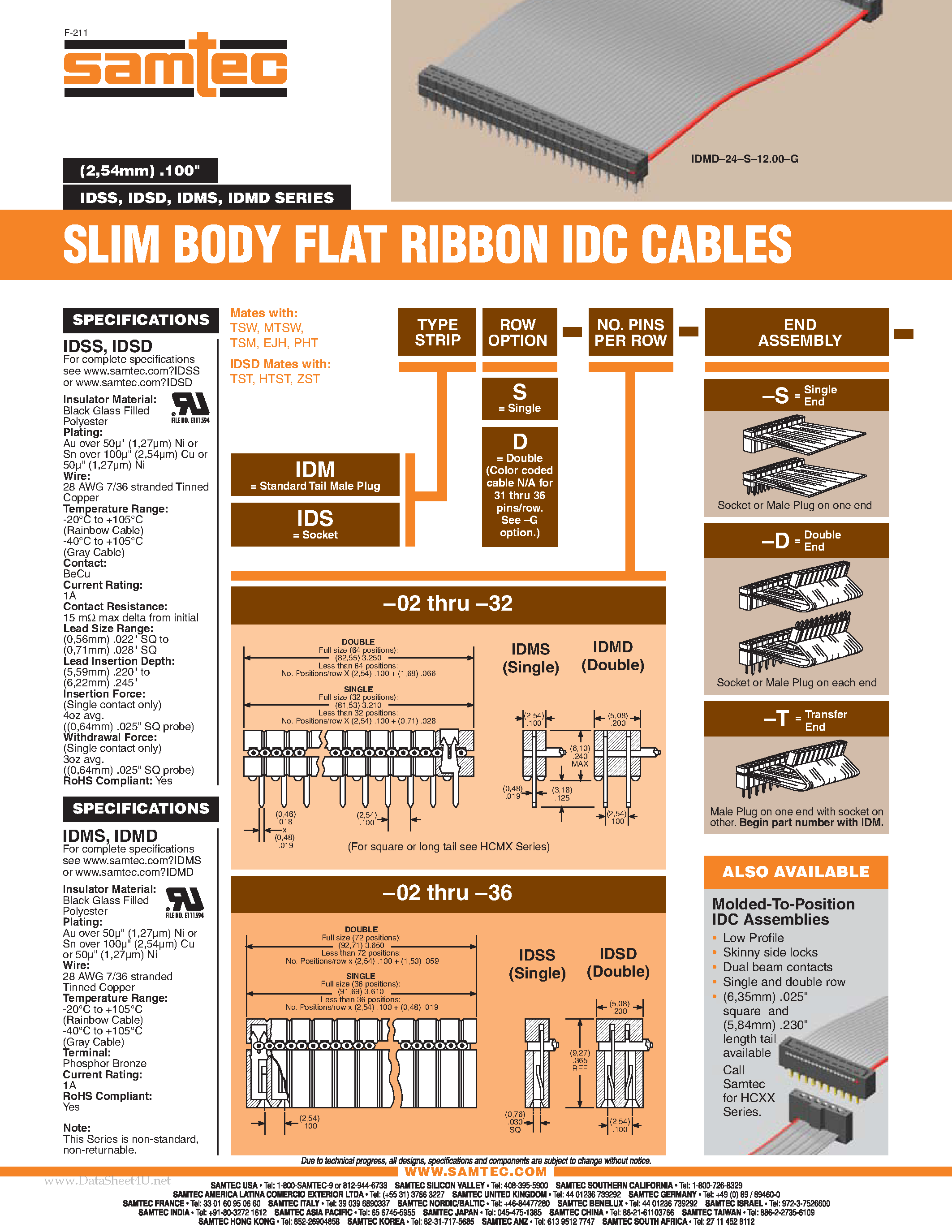 Datasheet IDSD-05-D-5.00 - SLIM BODY FLAT RIBBON IDC CABLES page 1