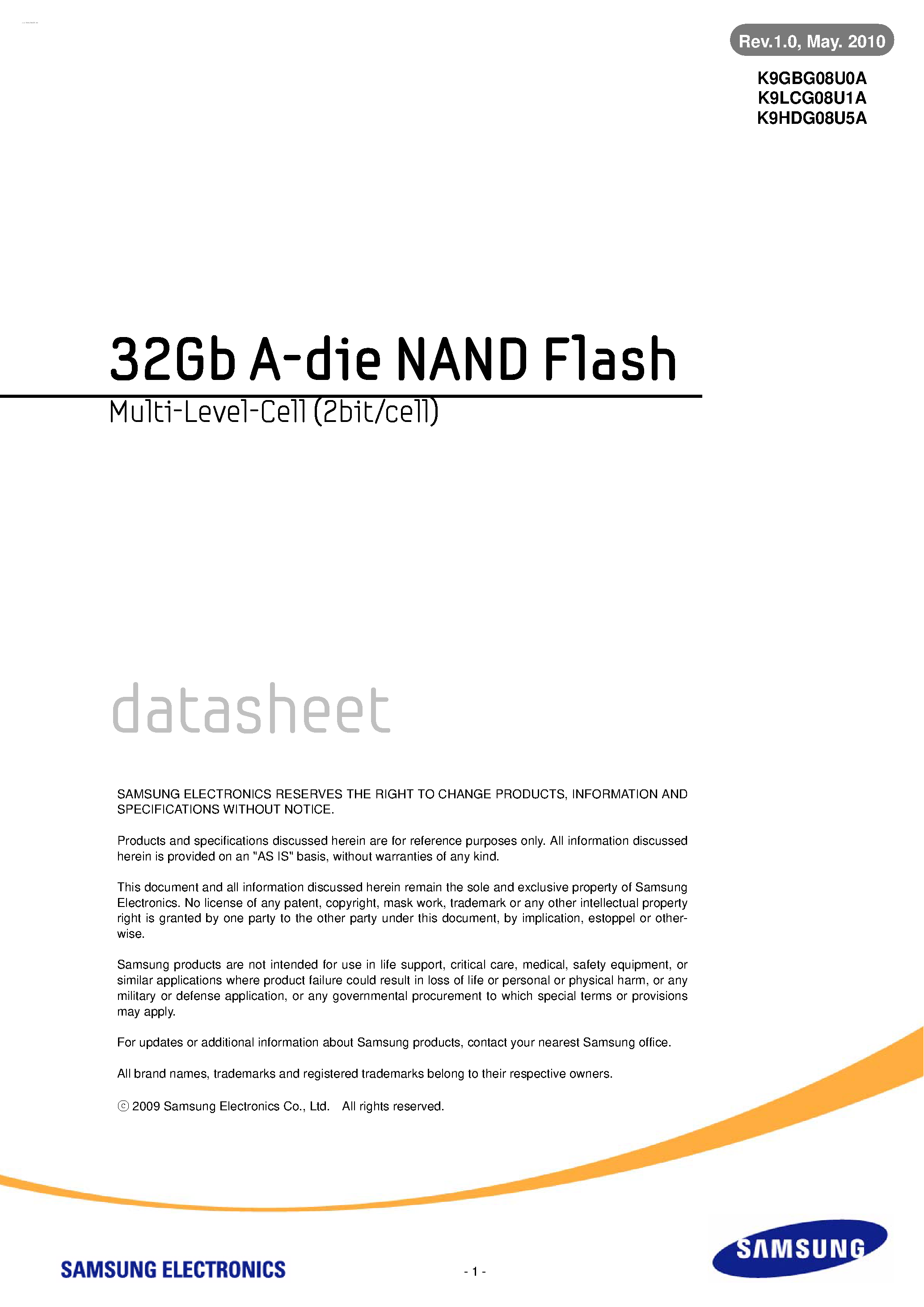 Datasheet K9GBG08U0A - 32Gb A-die NAND Flash page 1