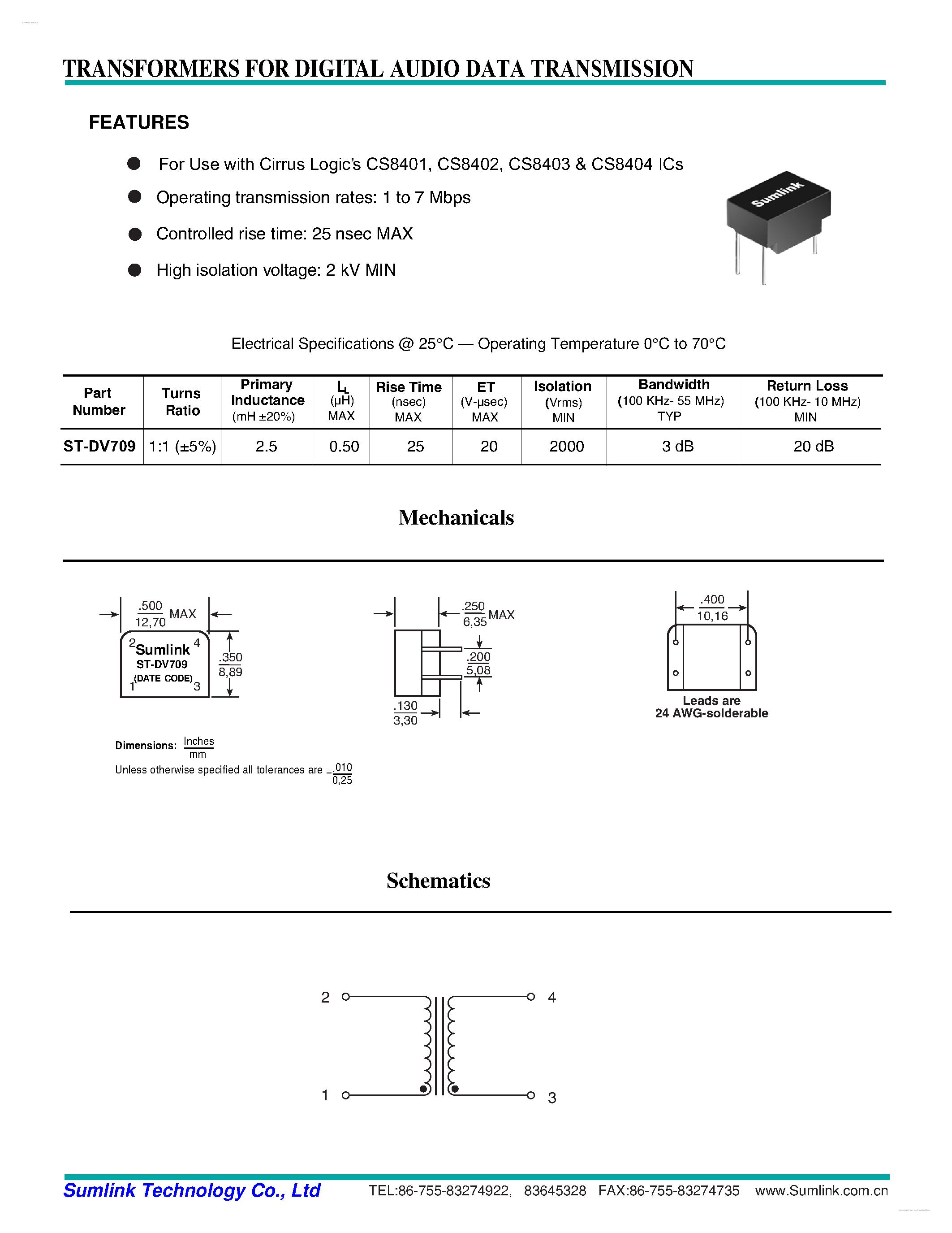 Datasheet ST-DV709 - Transformer page 1