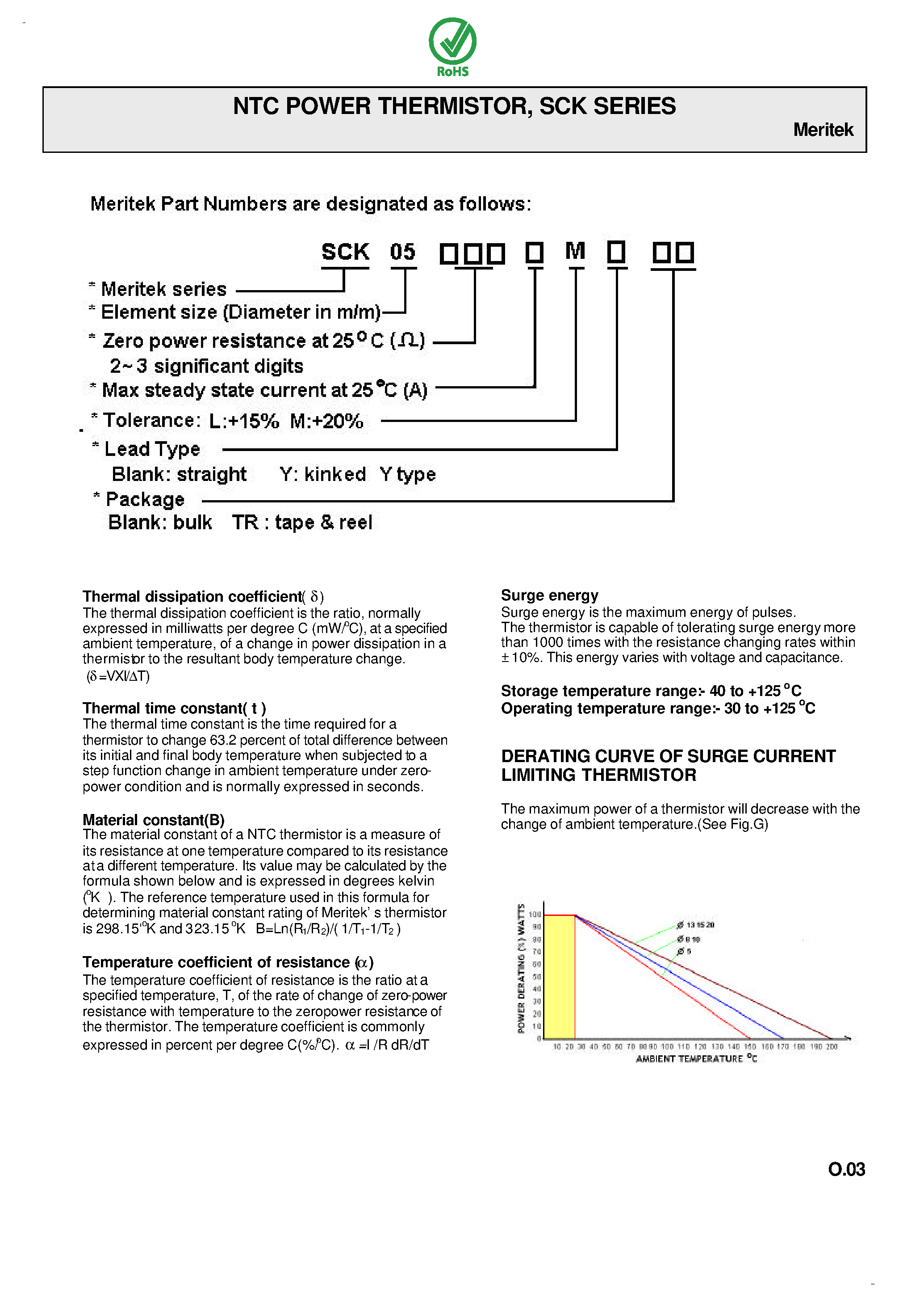 Datasheet SCK05-052 - NTC Power Thermistor page 1