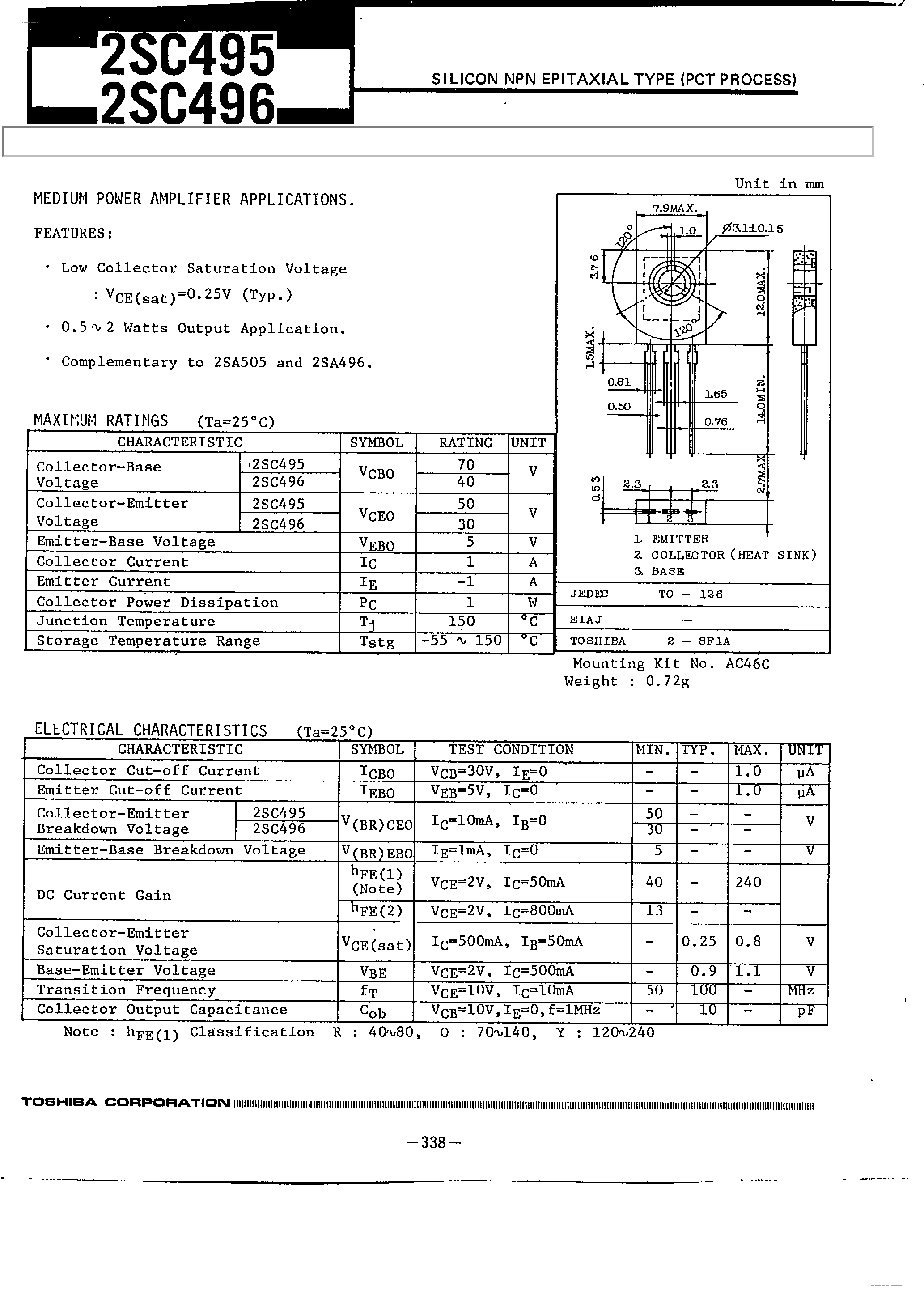 Даташит 2SC495 - (2SC495 / 2SC496) Silicon NPN Epitaxial Transistors страница 1