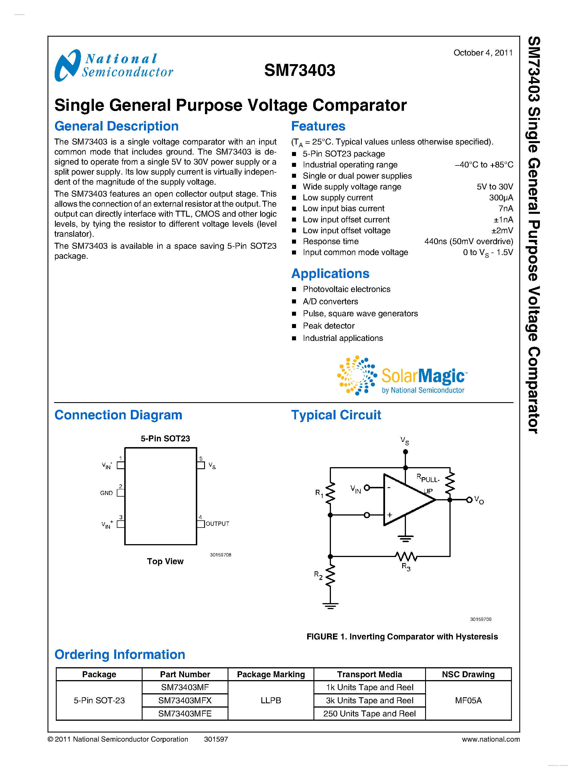 Datasheet SM73403 - Single General Purpose Voltage Comparator page 2