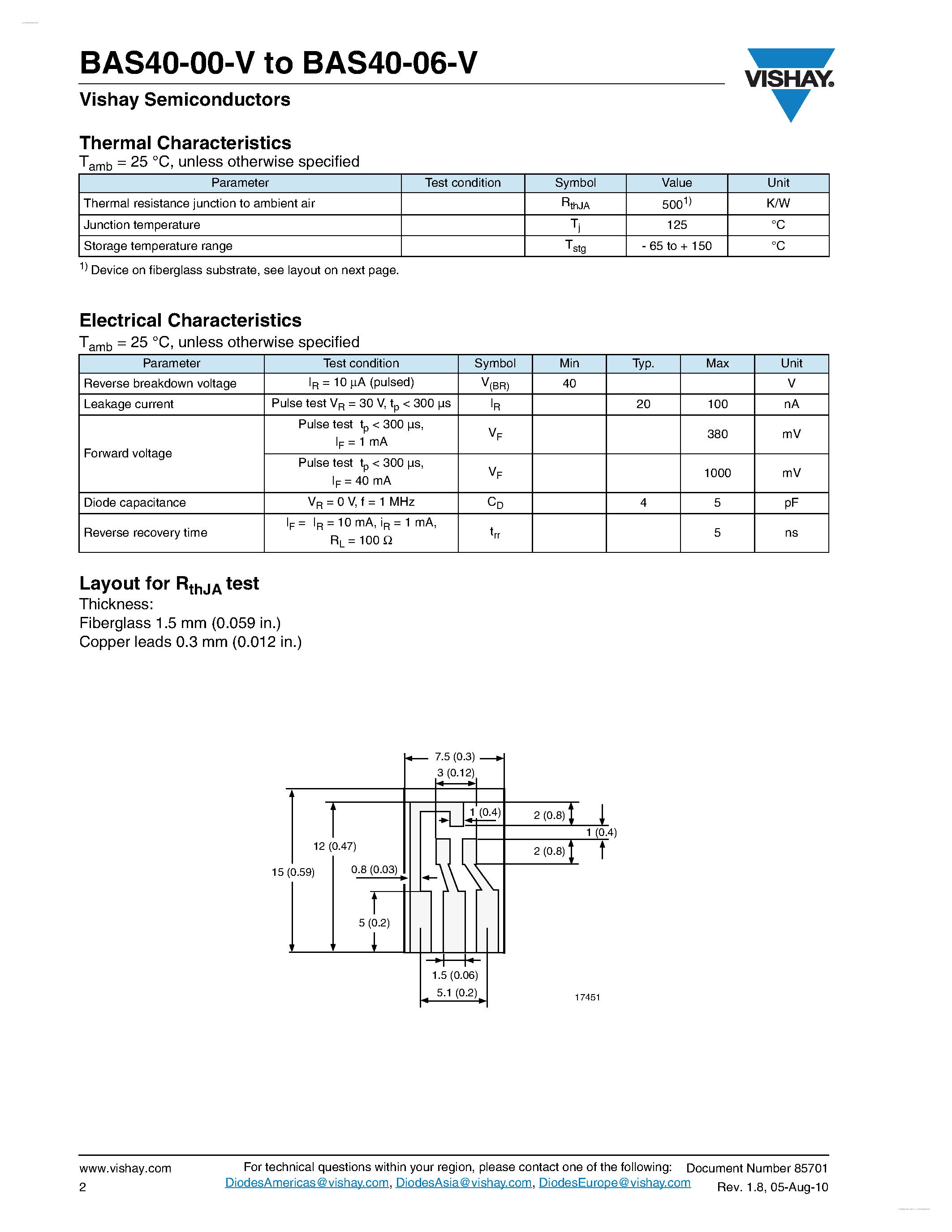 Datasheet BAS40-00-V - (BAS40-00-V - BAS40-06-V) Small Signal Schottky Diodes page 2