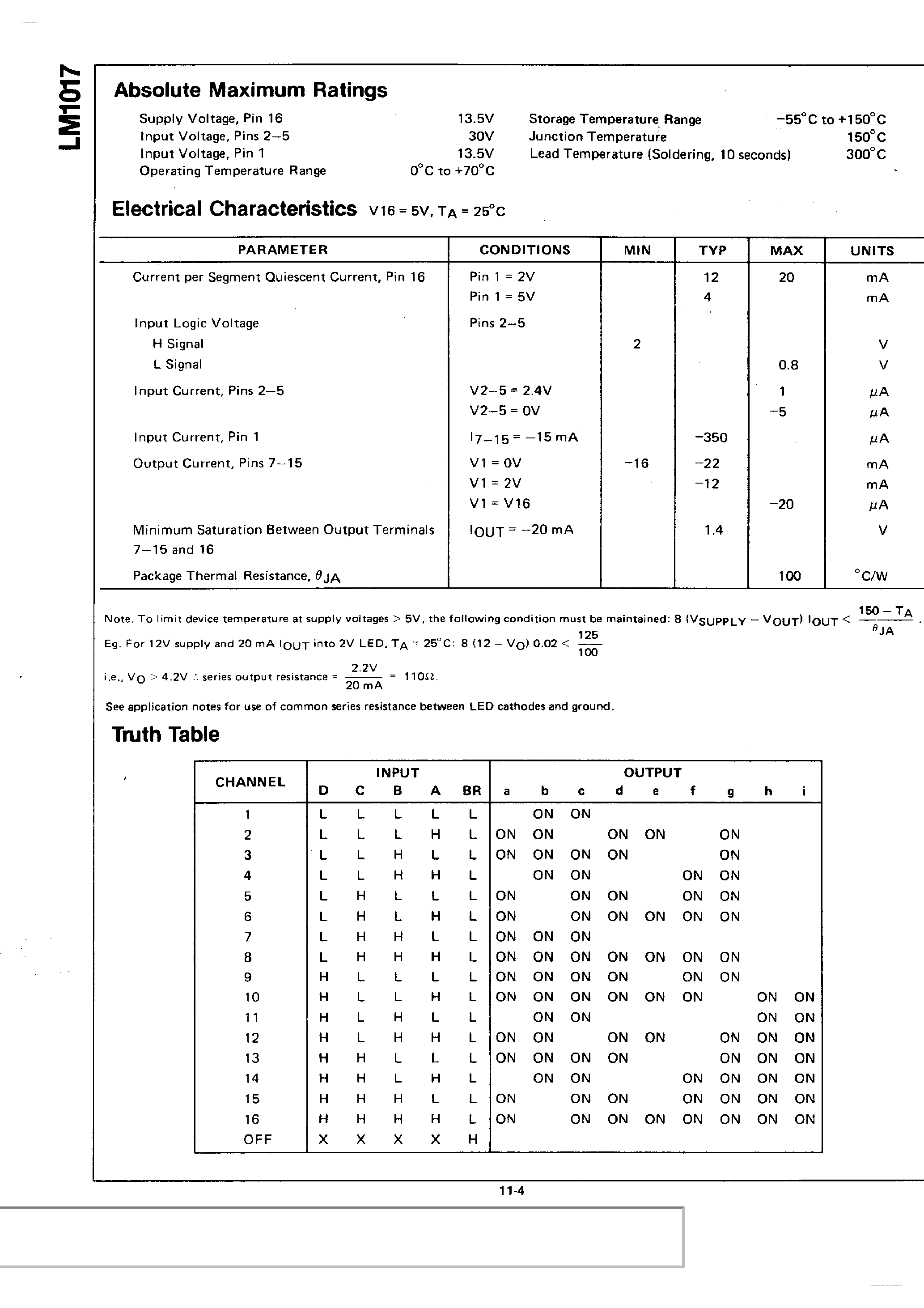 Datasheet LM1017 - 4-Bit Binary 7 Segment Decoder / Driver page 2