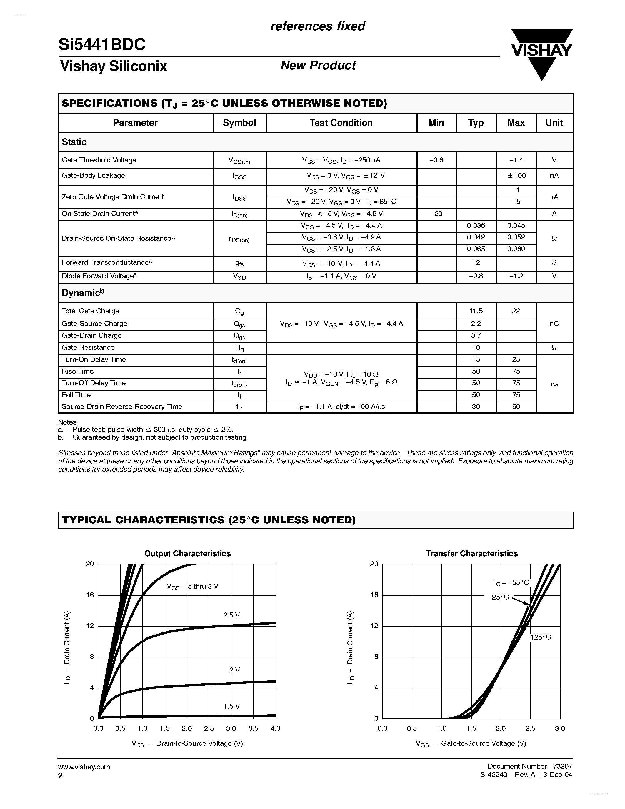 Datasheet SI5441BDC - P-Channel 2.5-V (G-S) MOSFET page 2