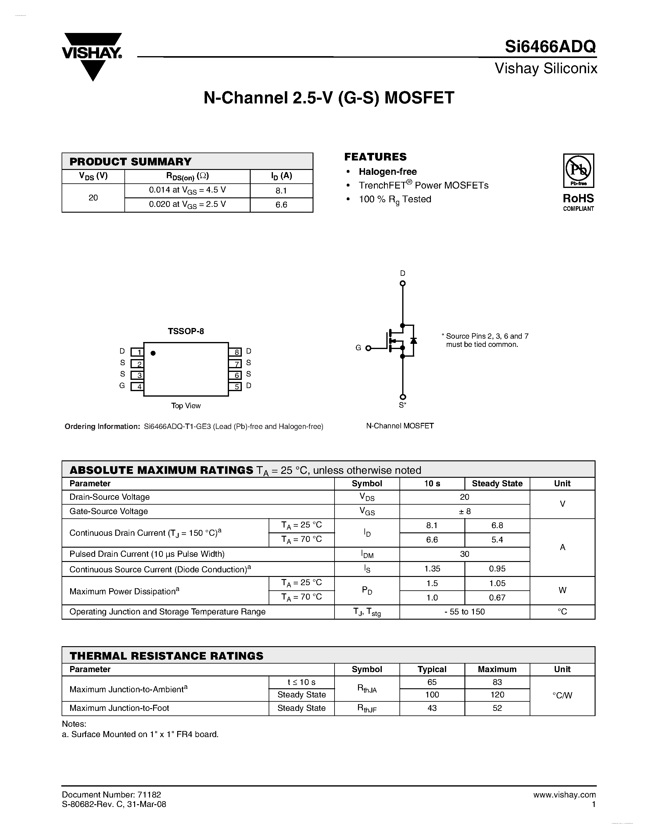 Datasheet SI6466ADQ - N-Channel 2.5-V (G-S) MOSFET page 1