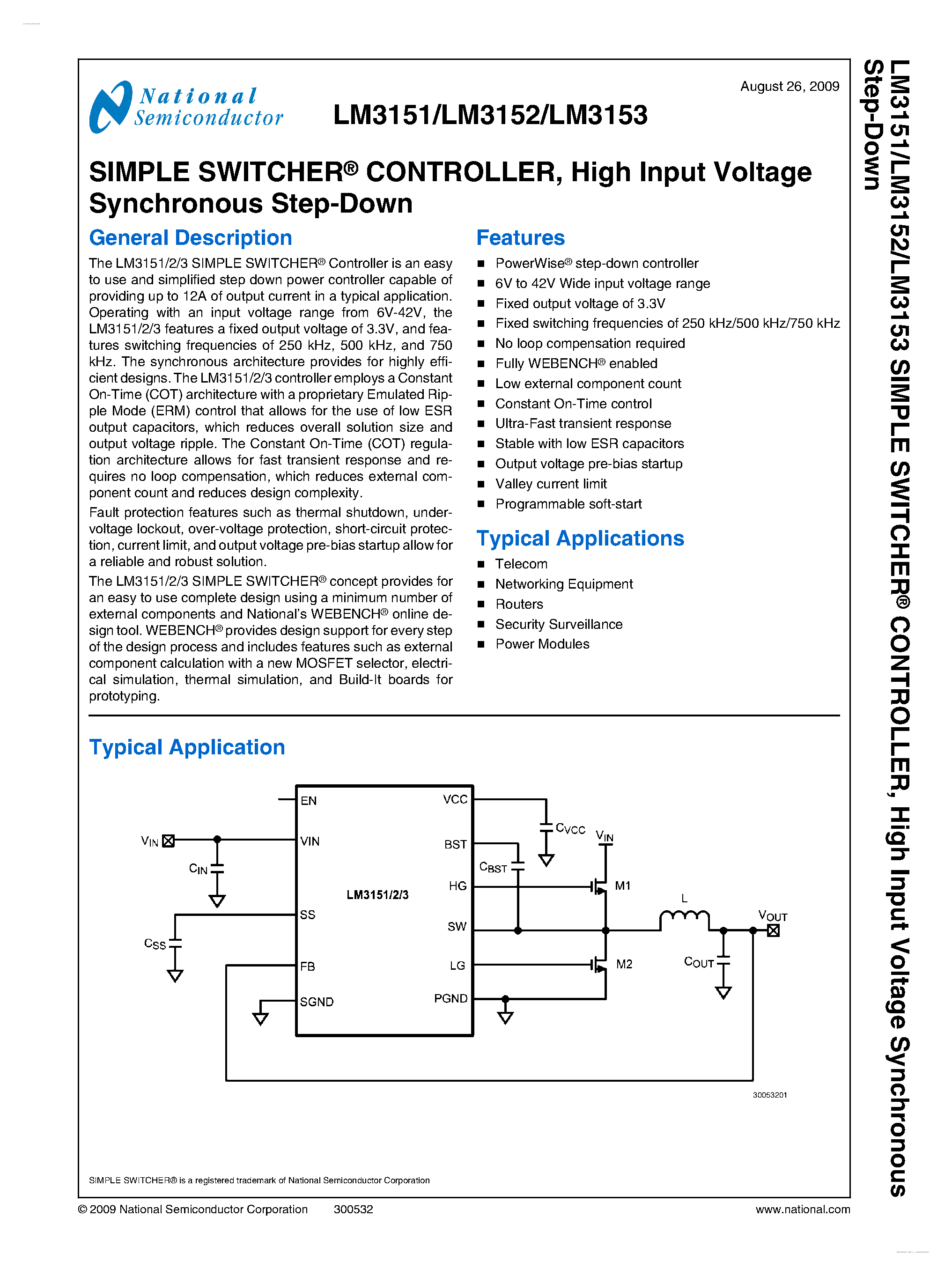Datasheet LM3151 - (LM3151 - LM3153) SIMPLE SWITCHER CONTROLLER page 1