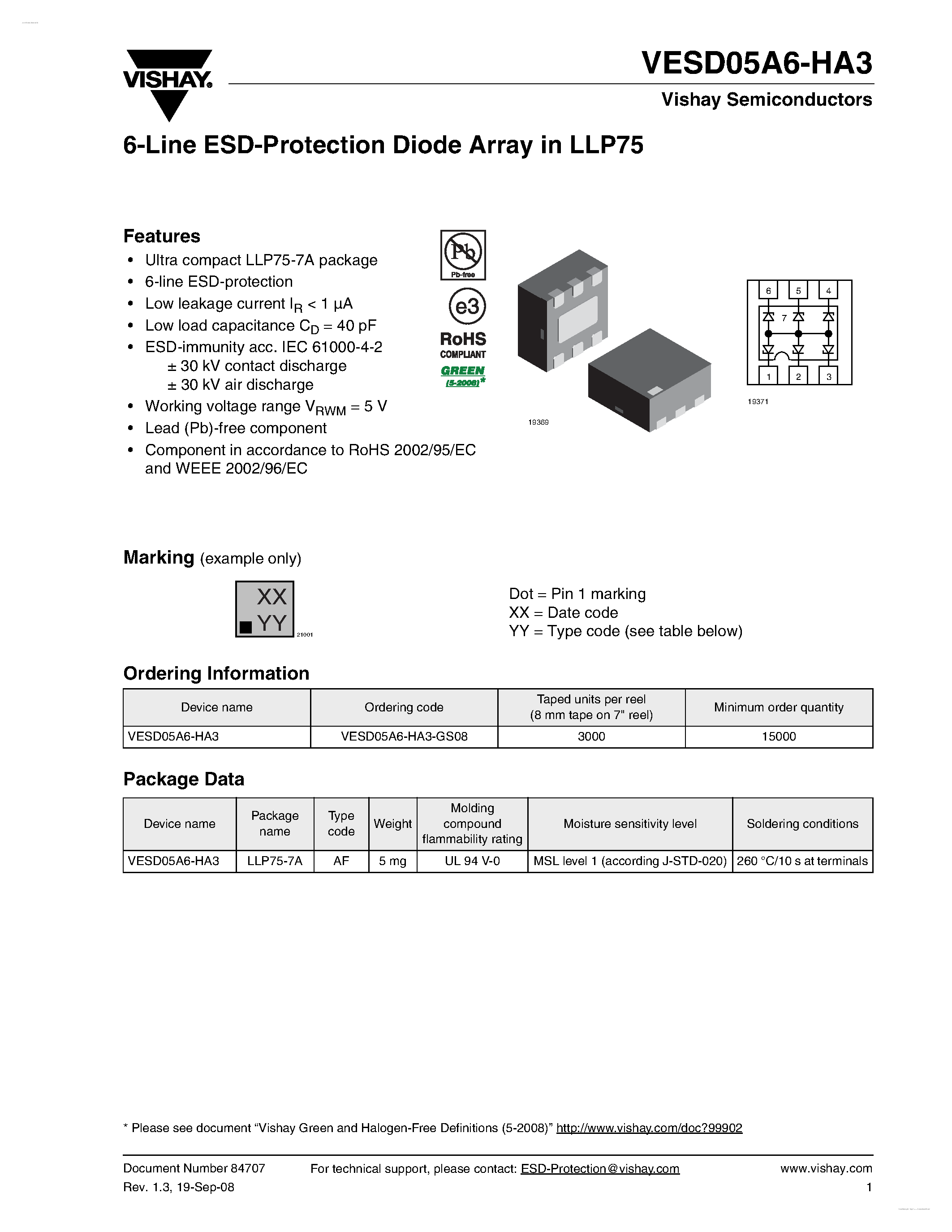 Даташит VESD05A6-HA3 - 6-Line ESD-Protection Diode Array страница 1