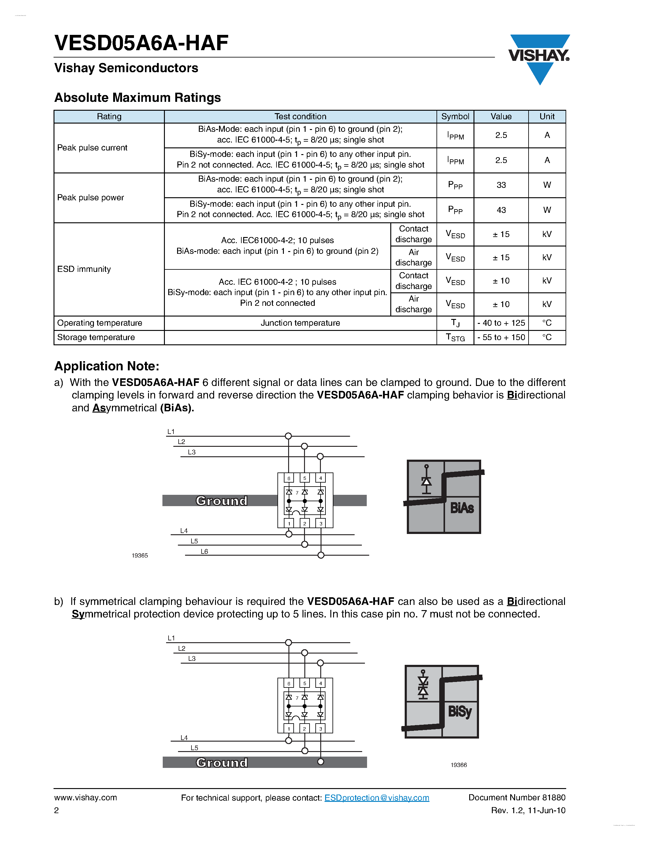 Даташит VESD05A6A-HAF - 6-Line ESD-Protection Diode Array страница 2