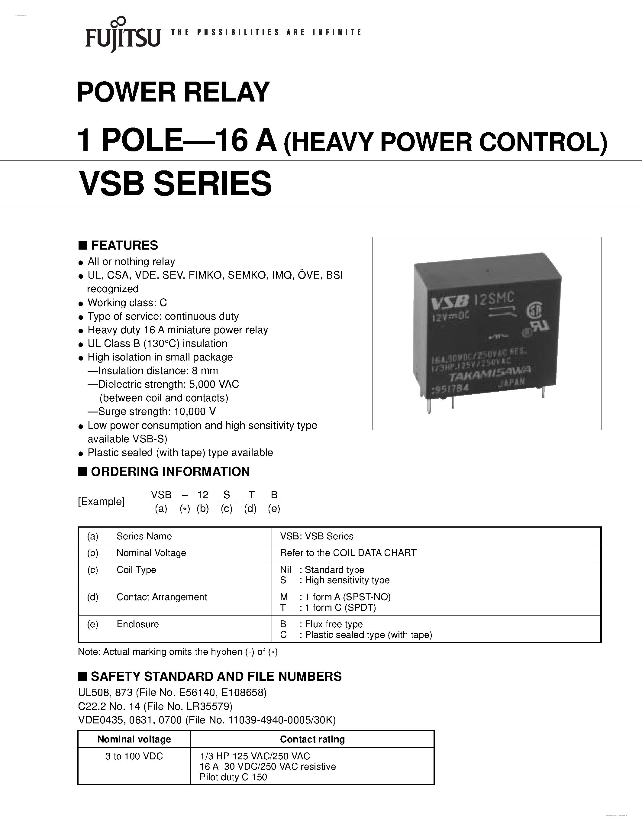 Datasheet VSB - 1 POLE-16 A (HEAVY POWER CONTROL) VSB SERIES page 1