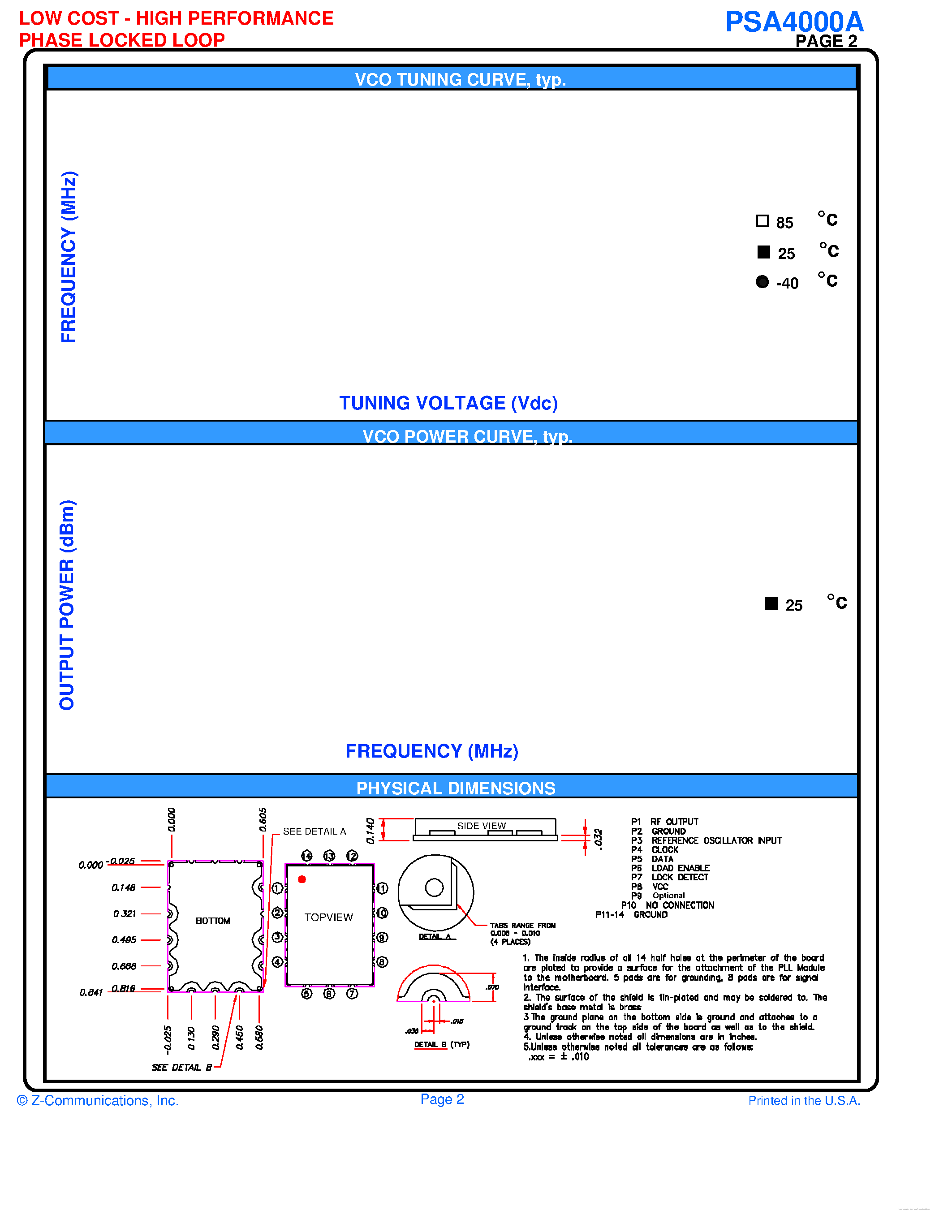 Даташит на микросхему PSA4000A страница 2 Даташит PSA4000A - HIGH PERFORMANCE PHASE LOCKED LOOP страница 2
