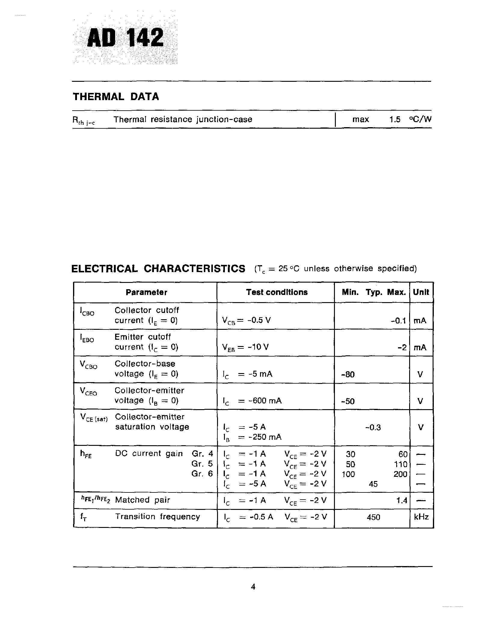 Datasheet AD142 - Germanium Alloy PNP page 2