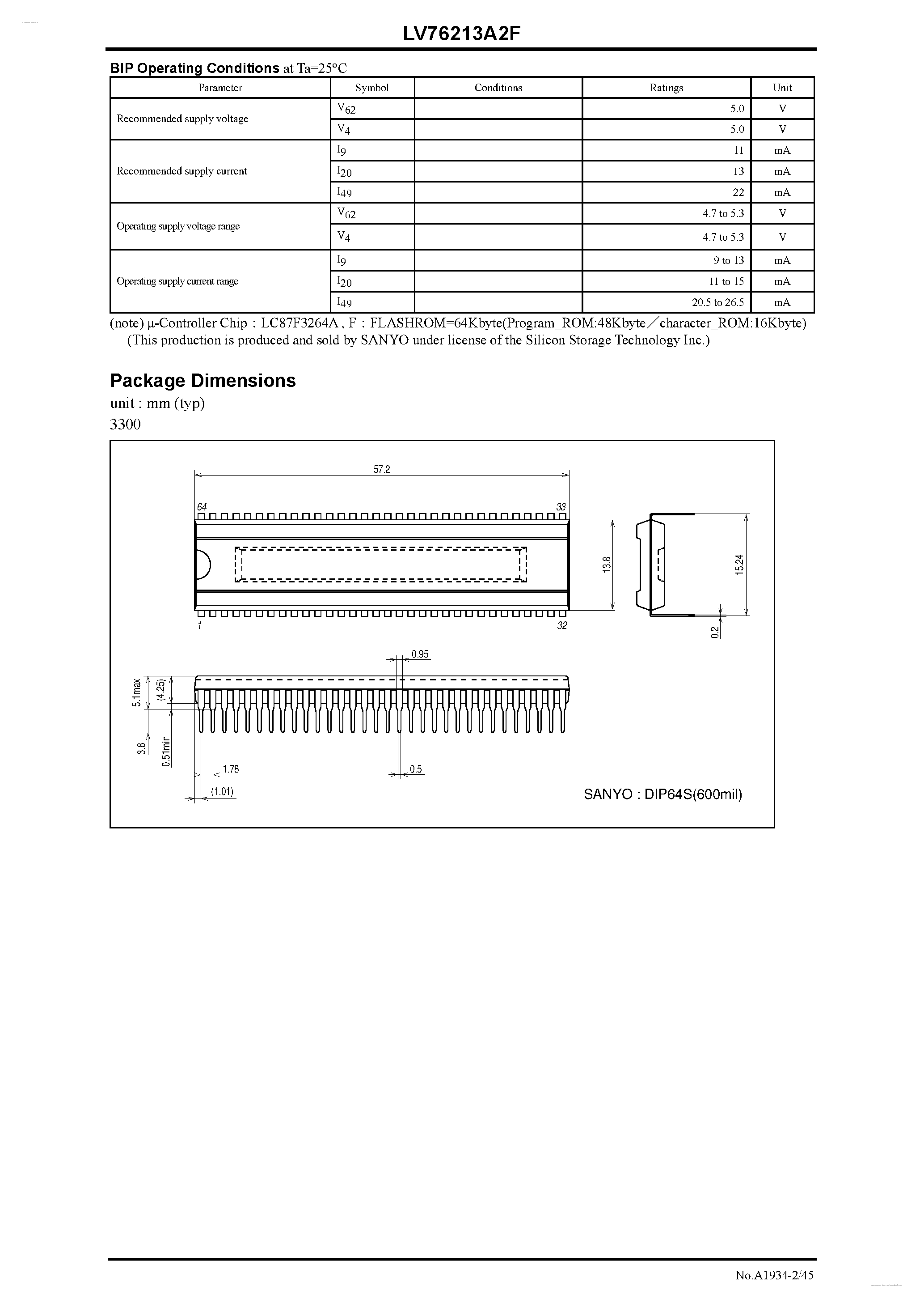 Datasheet LV76213A2F - VIF/SIF/Y/C/Deflection /CbCr IN Implemented in a Single Chip page 2