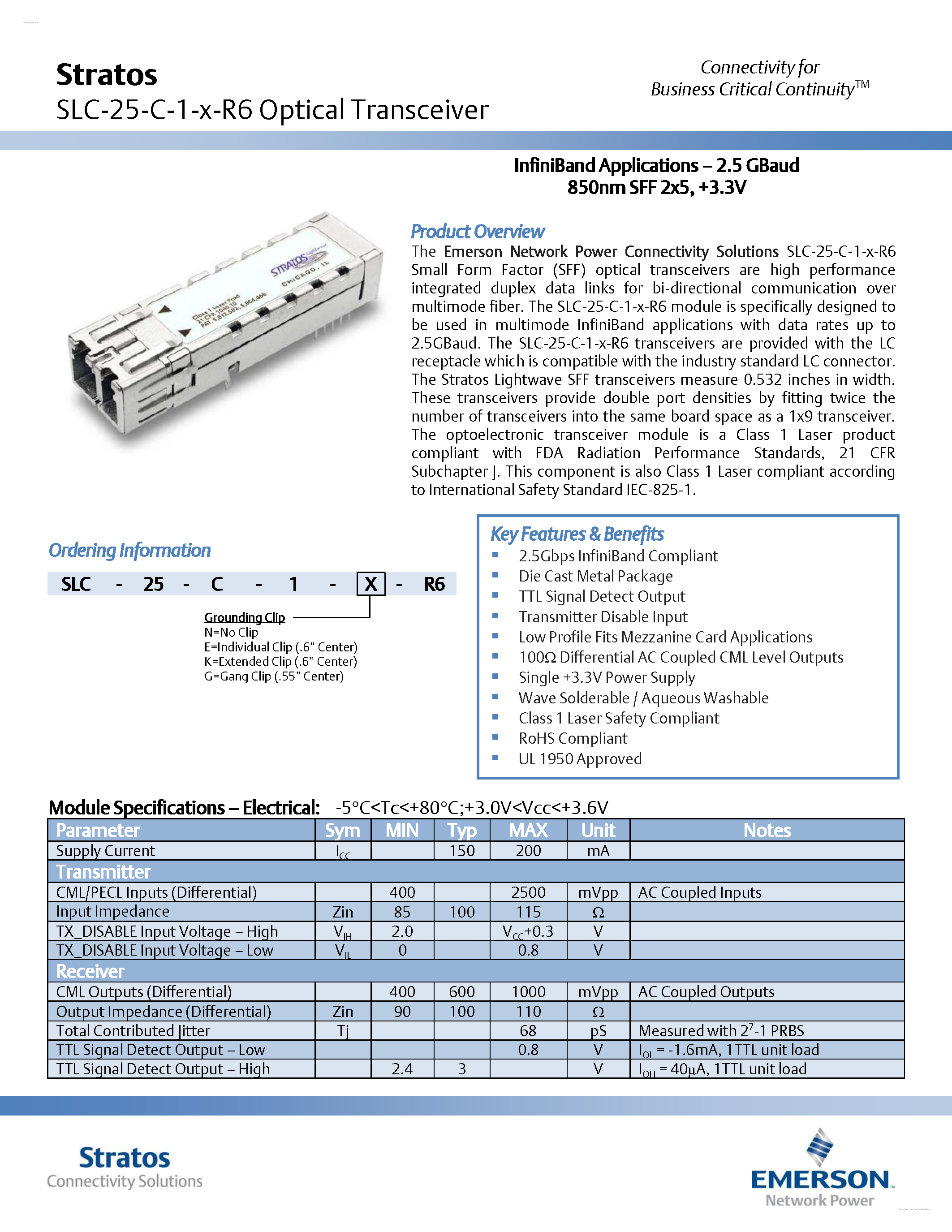 Datasheet SLC-25-C-1-x-R6 - Optical Transceiver page 1