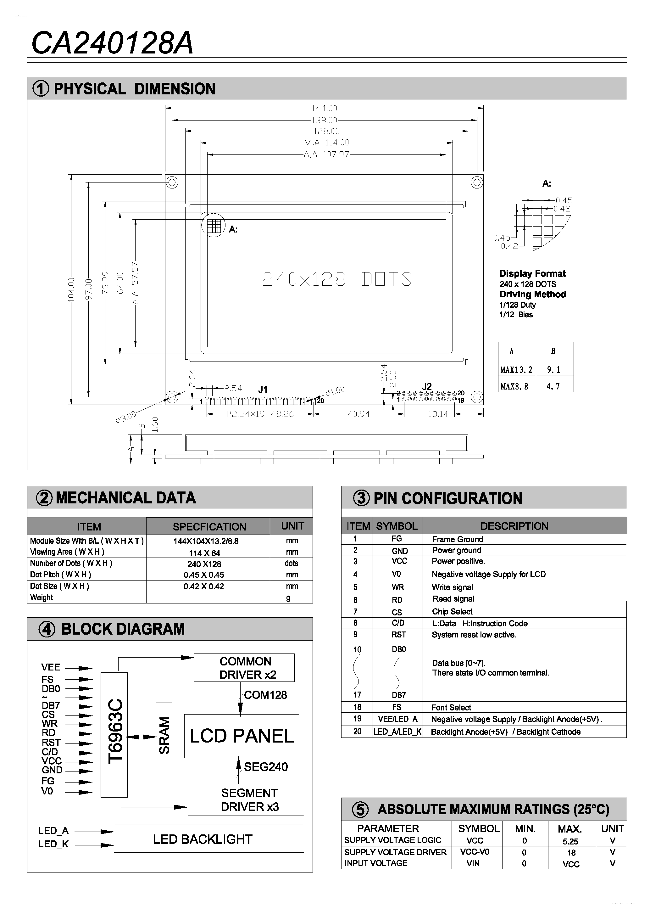 Datasheet CA240128A - Display Module page 1