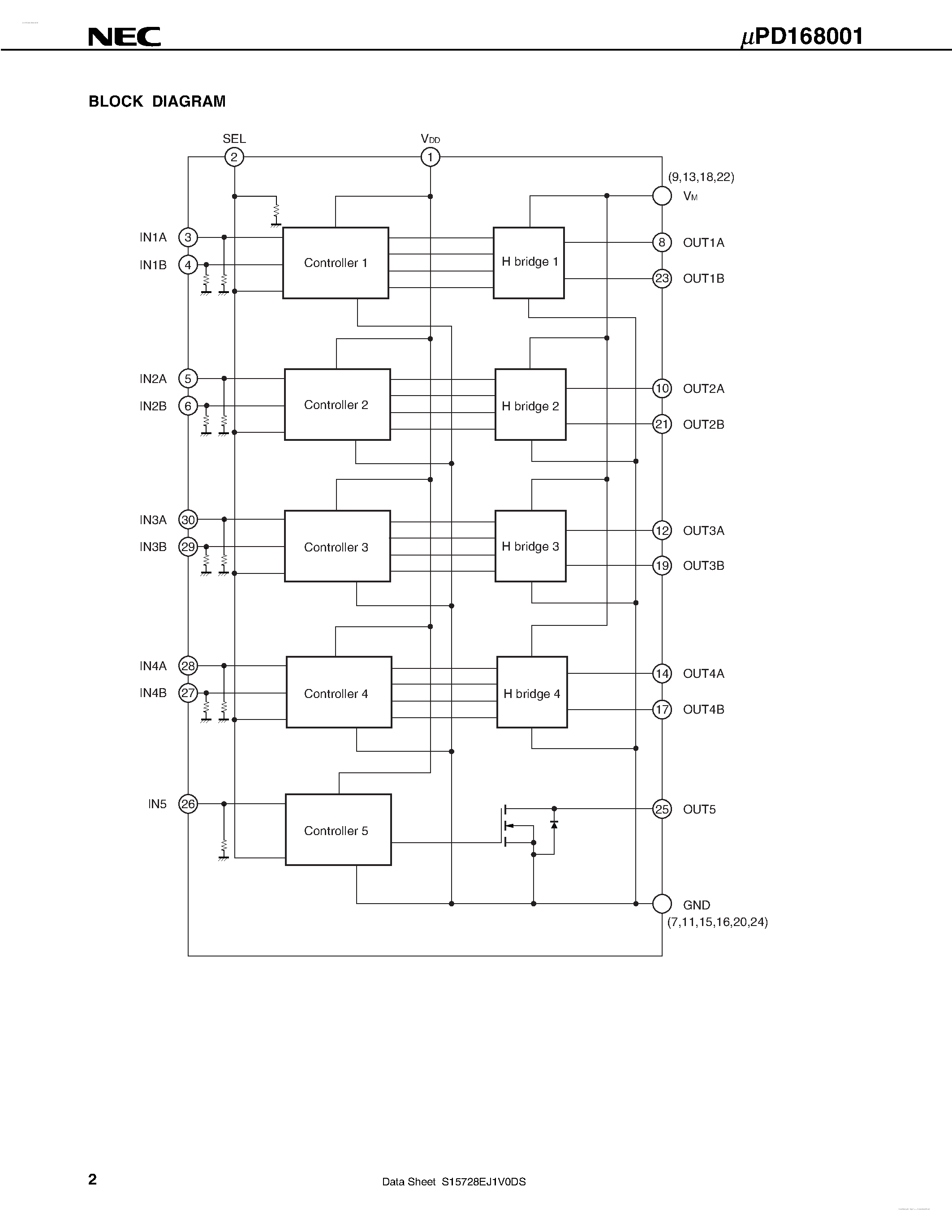 Datasheet UPD168001 - MONOLITHIC 4-CHANNEL H BRIDGE LOW-SIDE SWITCH page 2