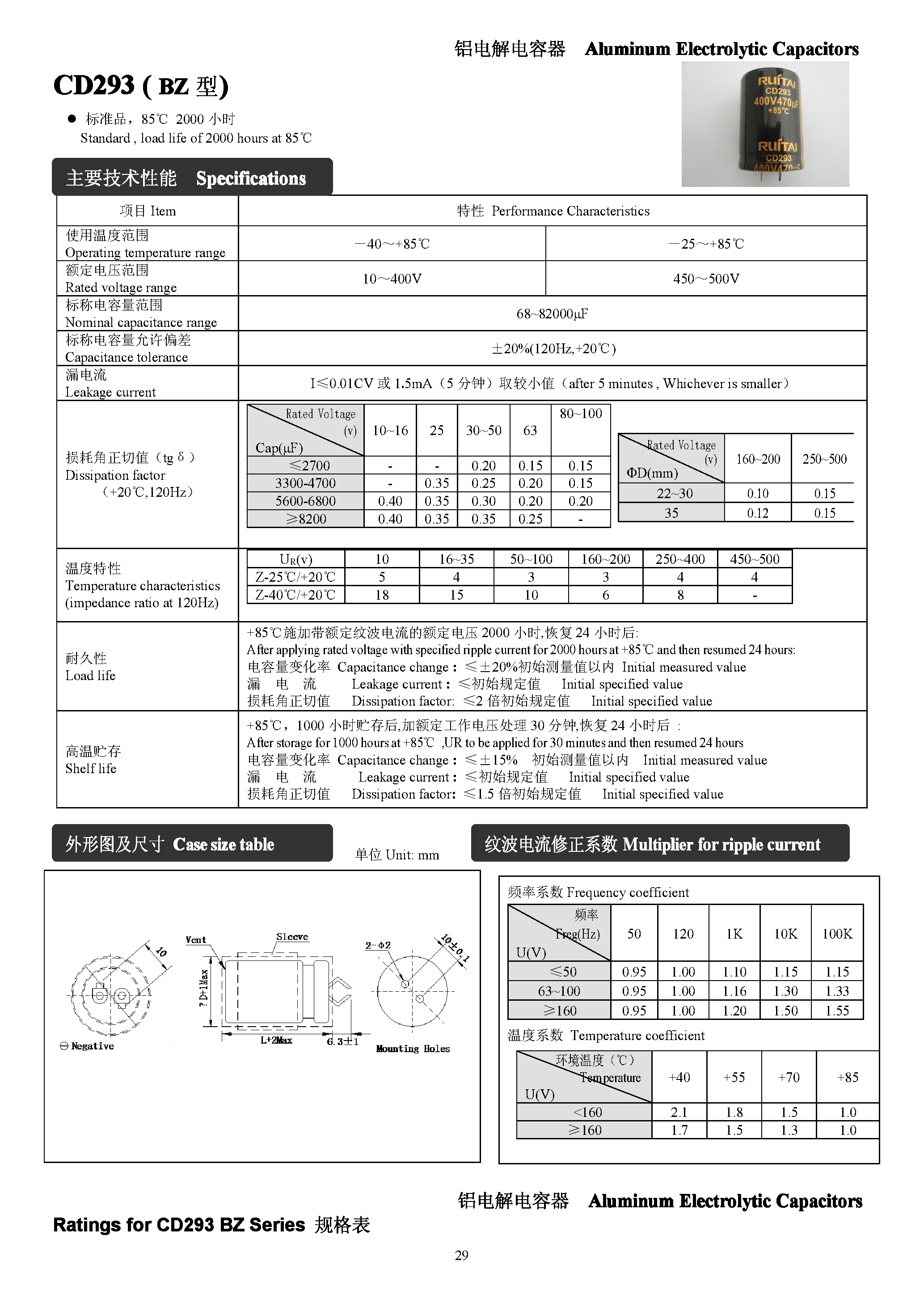 Даташит CD293 - Aluminum Electrolytic Capacitor страница 1