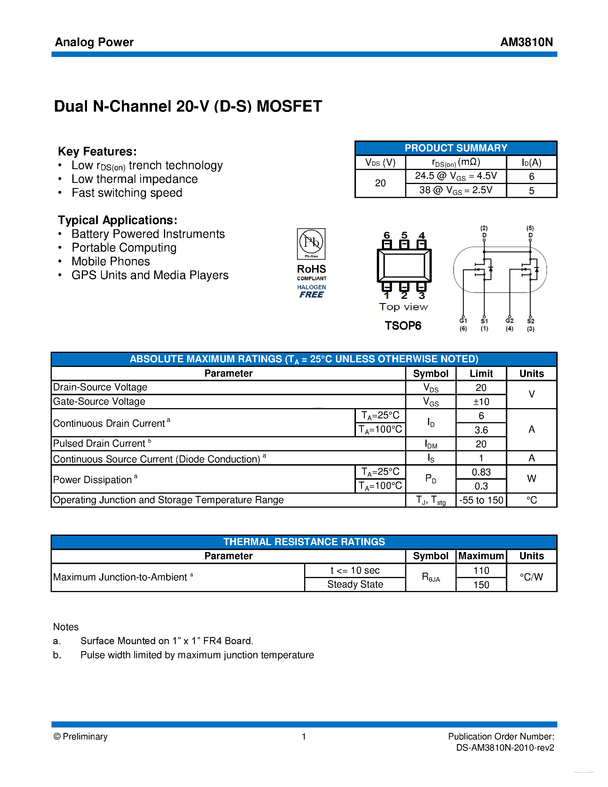 Datasheet AM3810N - MOSFET page 1