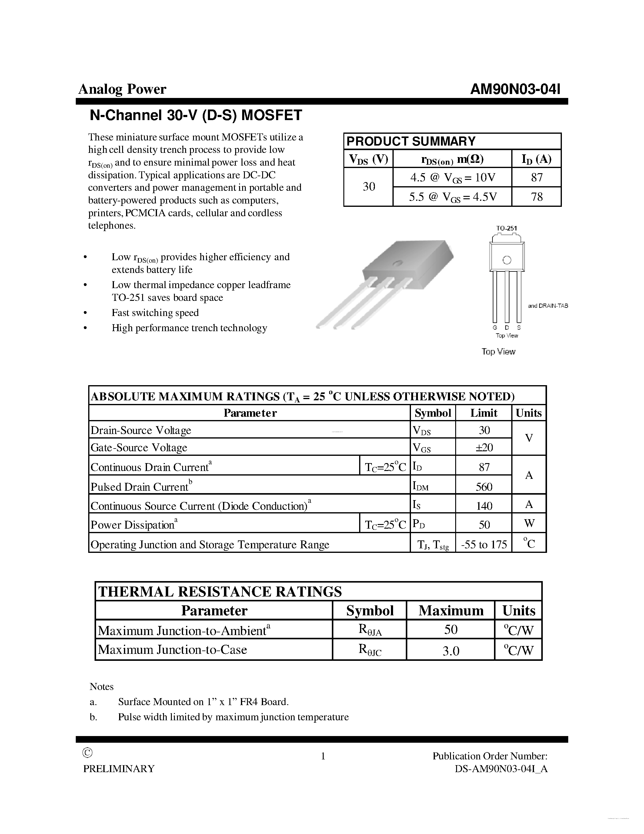 Datasheet AM90N03-04I - MOSFET page 1