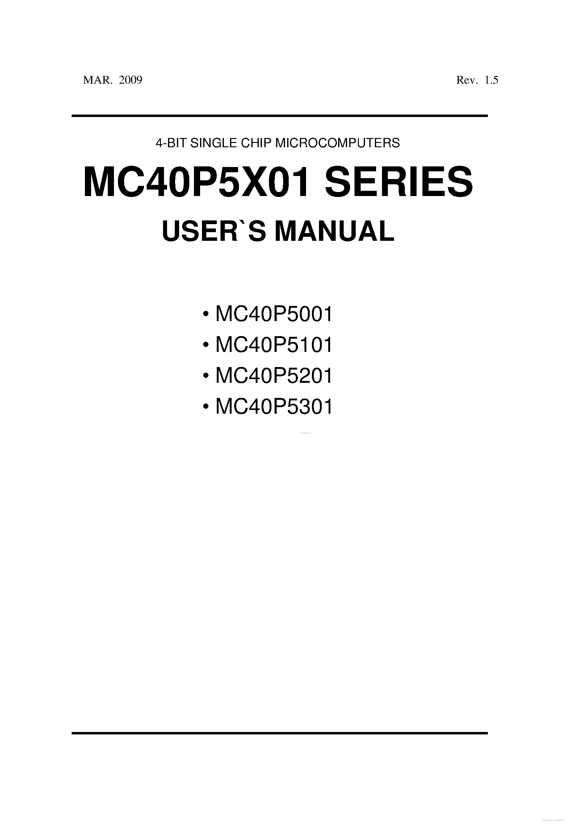 Даташит MC40P5001 - (MC40P5x01) 4-BIT SINGLE CHIP MICROCOMPUTERS страница 1