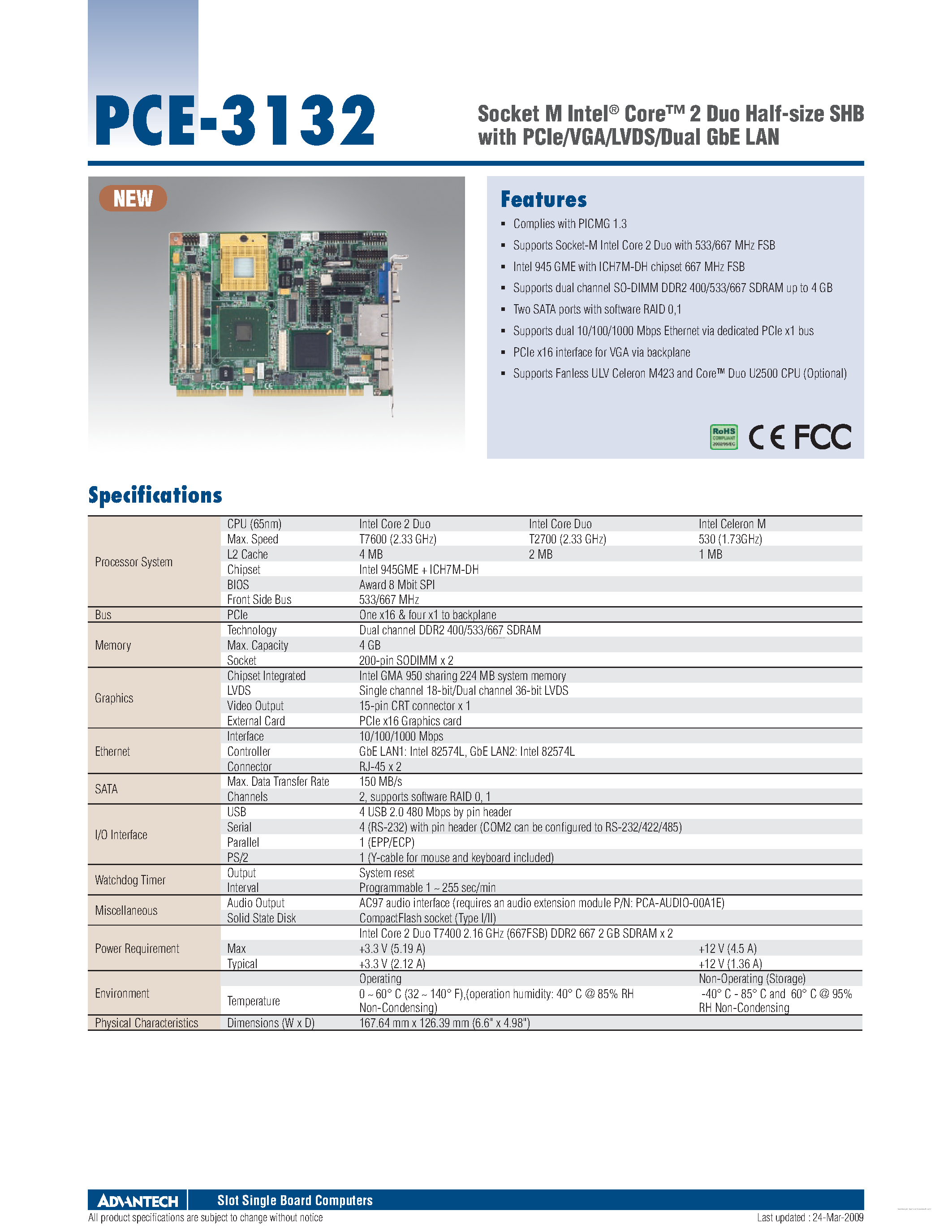Datasheet PCE-3132 - Socket M Intel Core page 1
