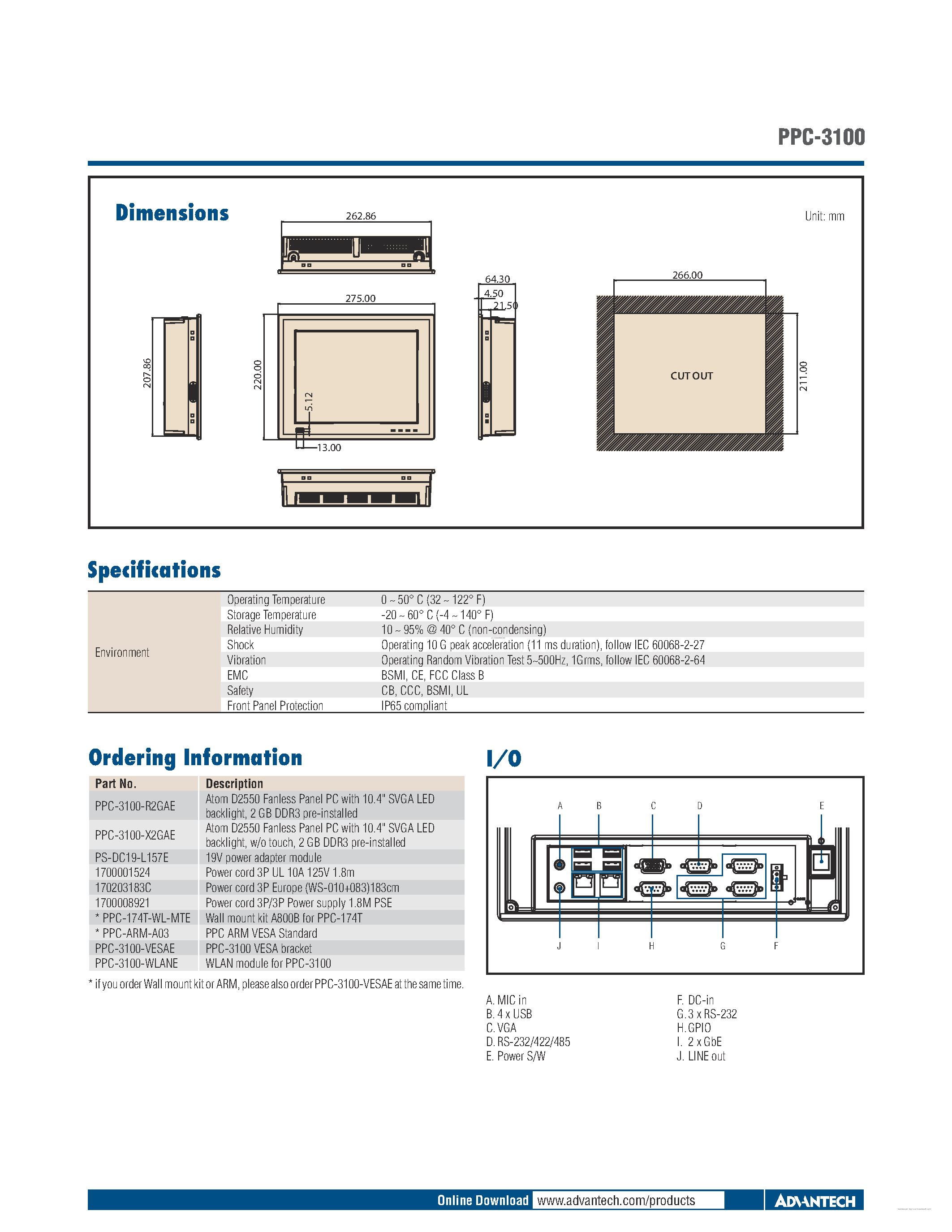 Datasheet PPC-3100 - 10.4 Fanless Panel PC page 2