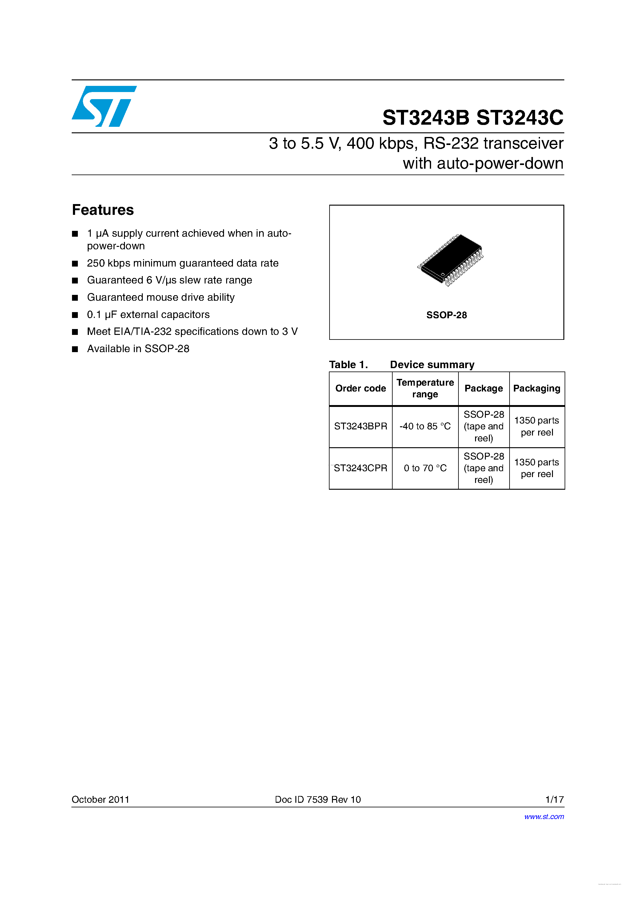 Datasheet ST3243B - page 1